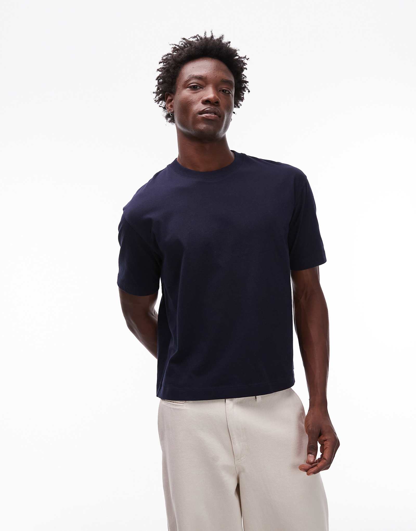 Футболка Topman regular crop fit темно-синего цвета 4090₽