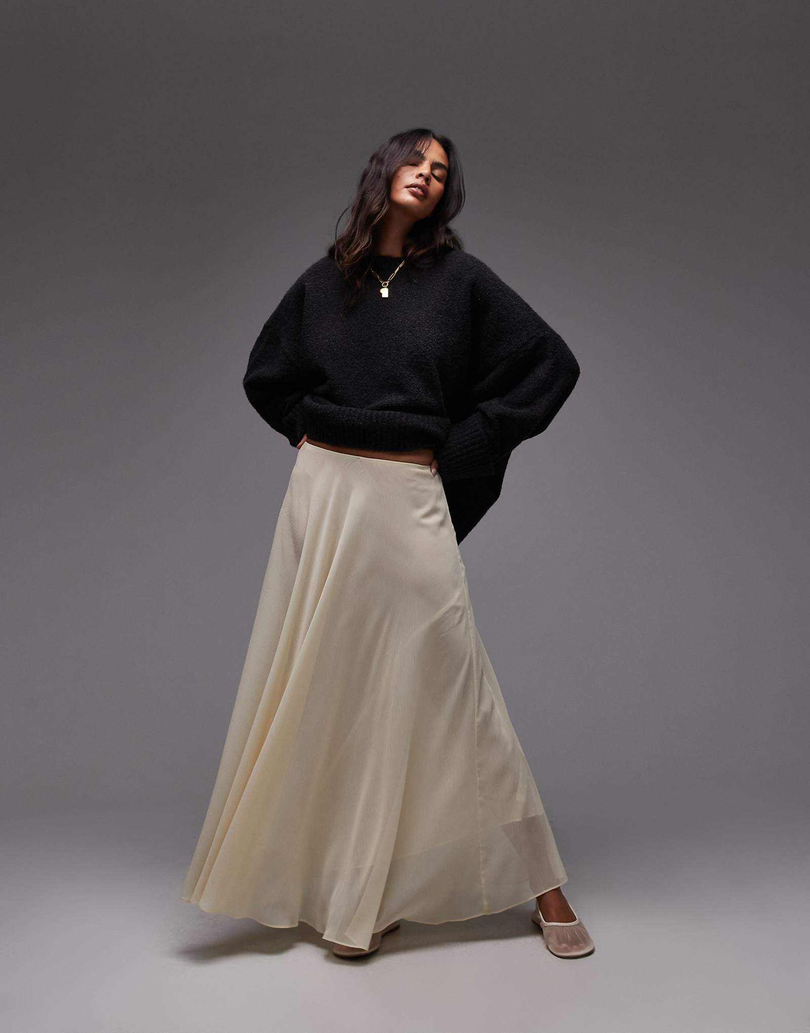 Прозрачная шифо юбка в полный рост от Topshop цвета пахты 14290₽