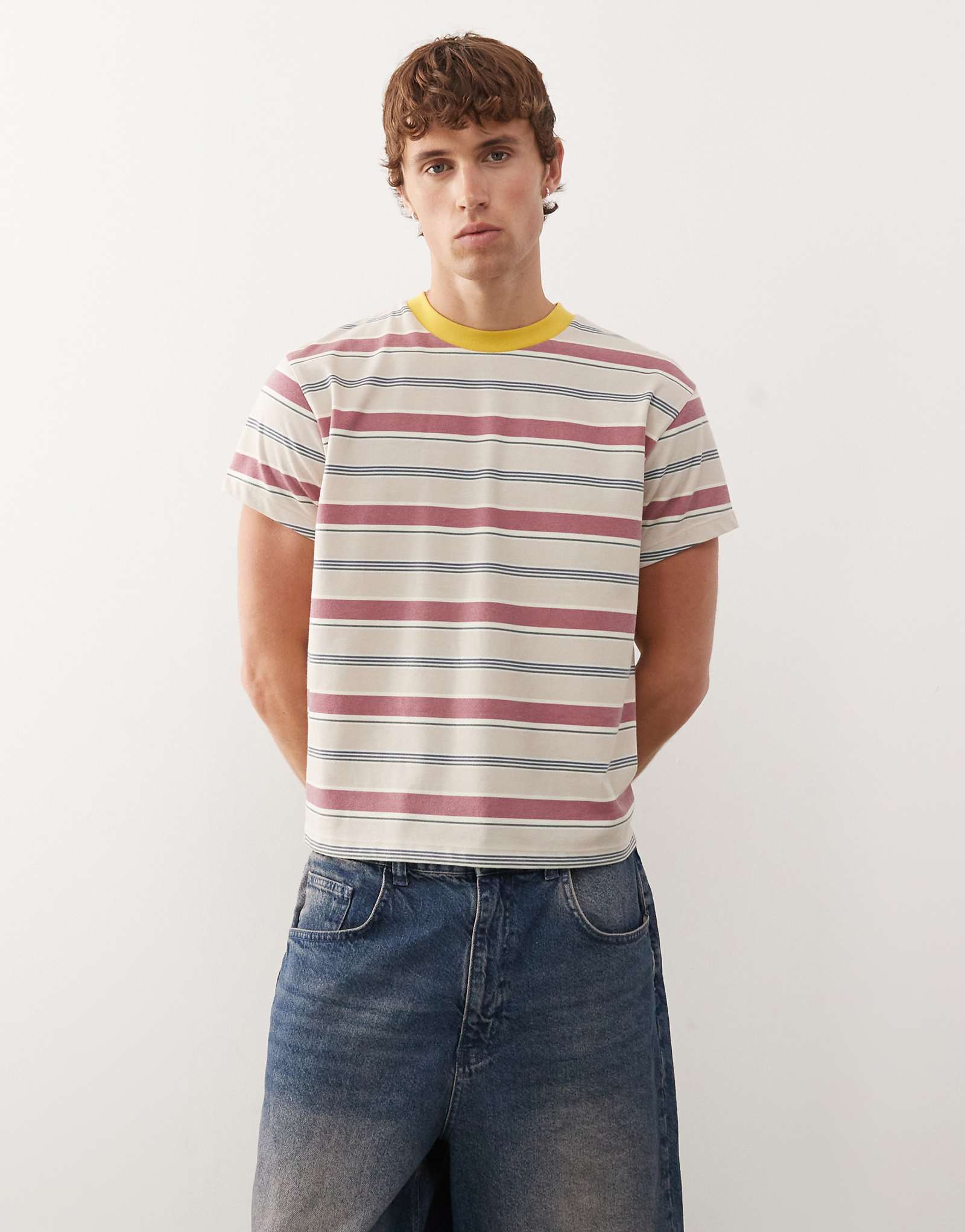 Восстановленная винтажная укороченная футболка ringer квадратного сечения в смешанную полоску 8190₽