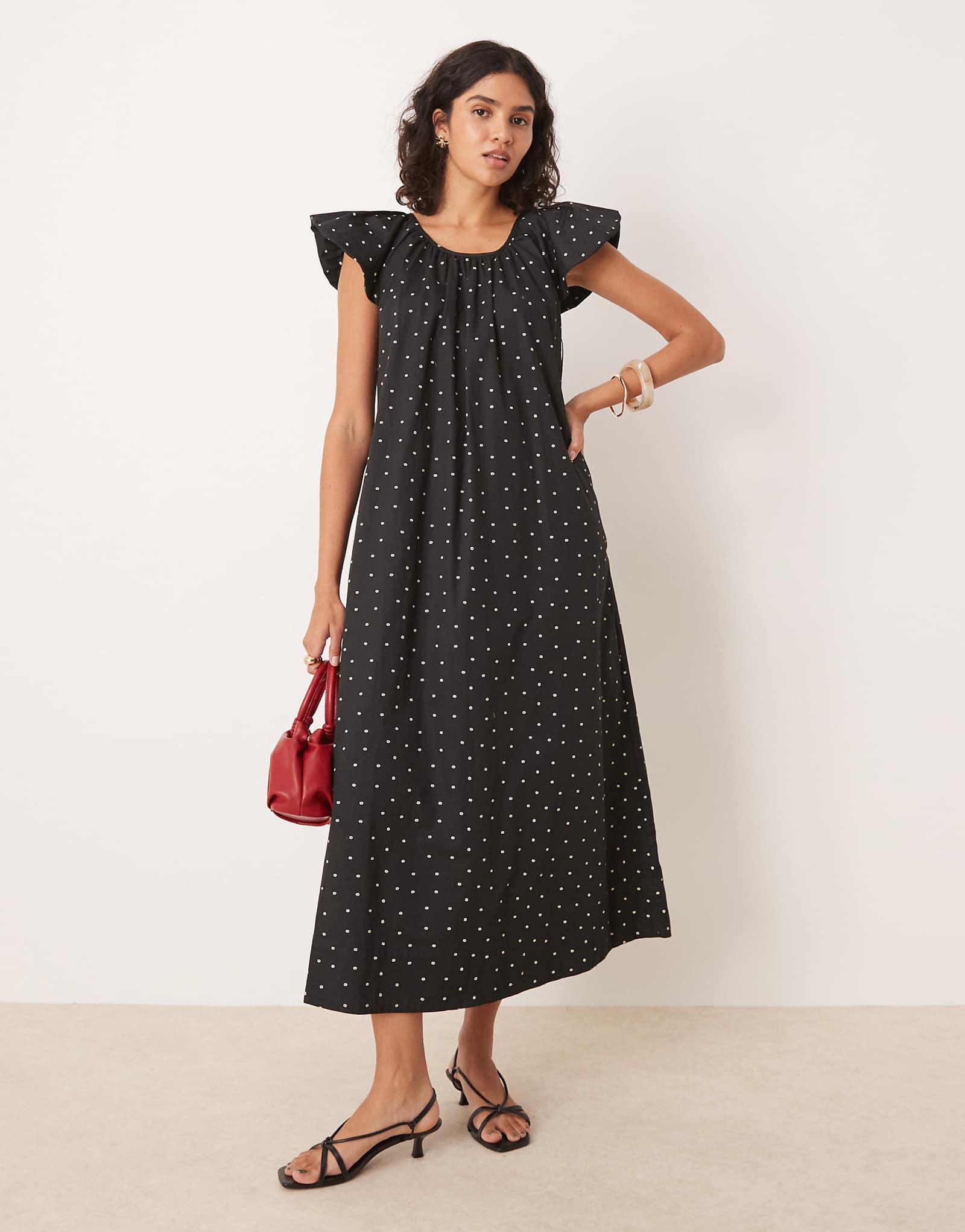 Черное миди-платье YAS в горошек