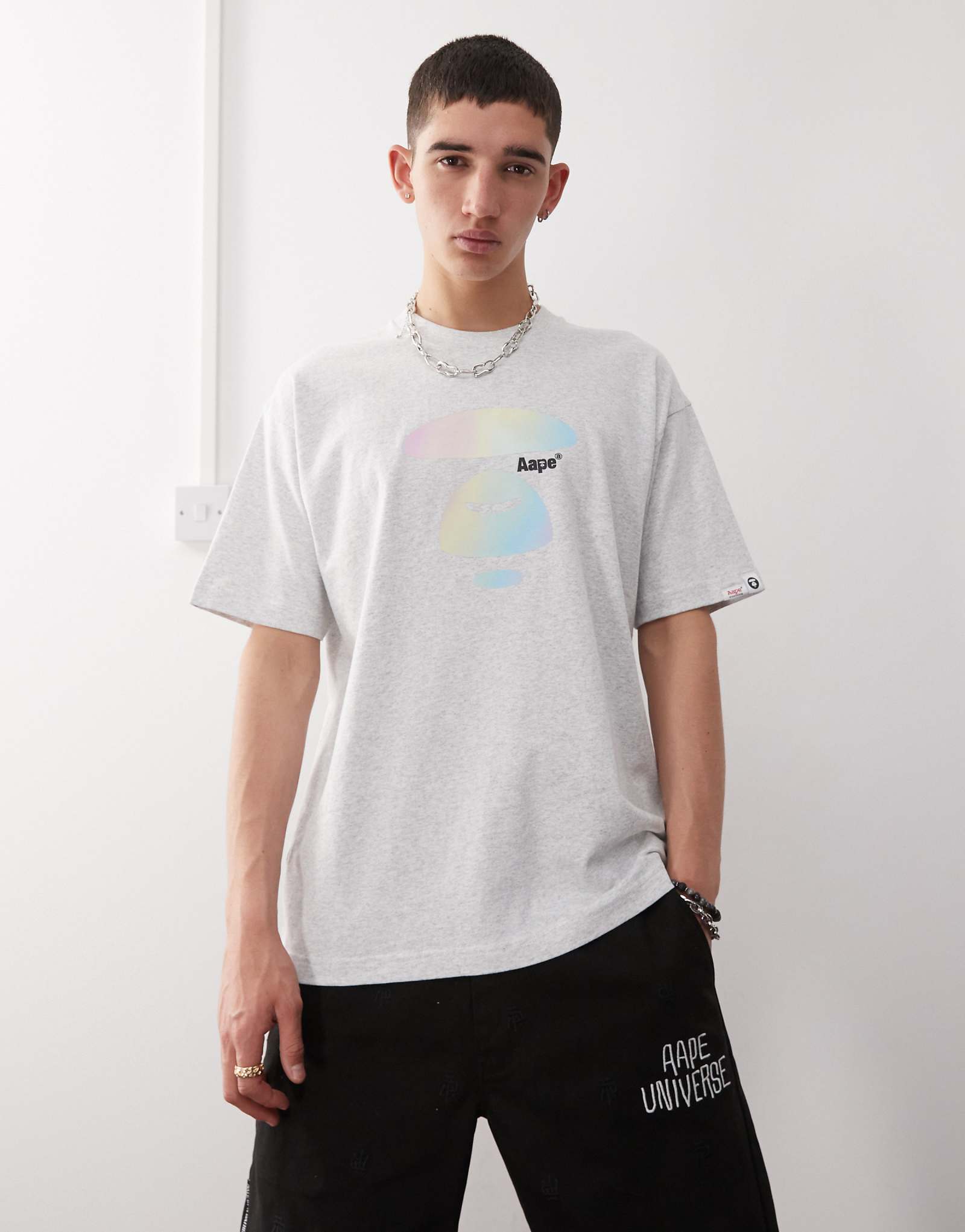 Футболка с логотипом Aape by A Bathing Ape вересково-серого цвета