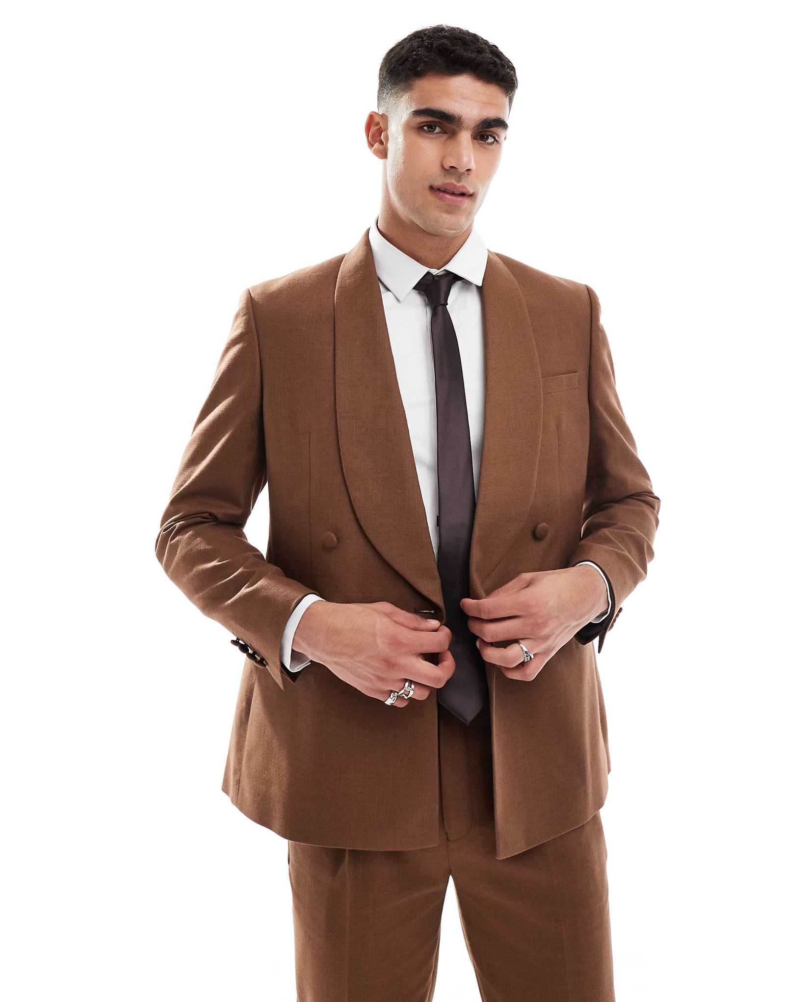 ДИЗАЙНЕРСКИЙ пиджак от обычного костюма ASOS из смеси хлопка и льна коричневого цвета 9690₽