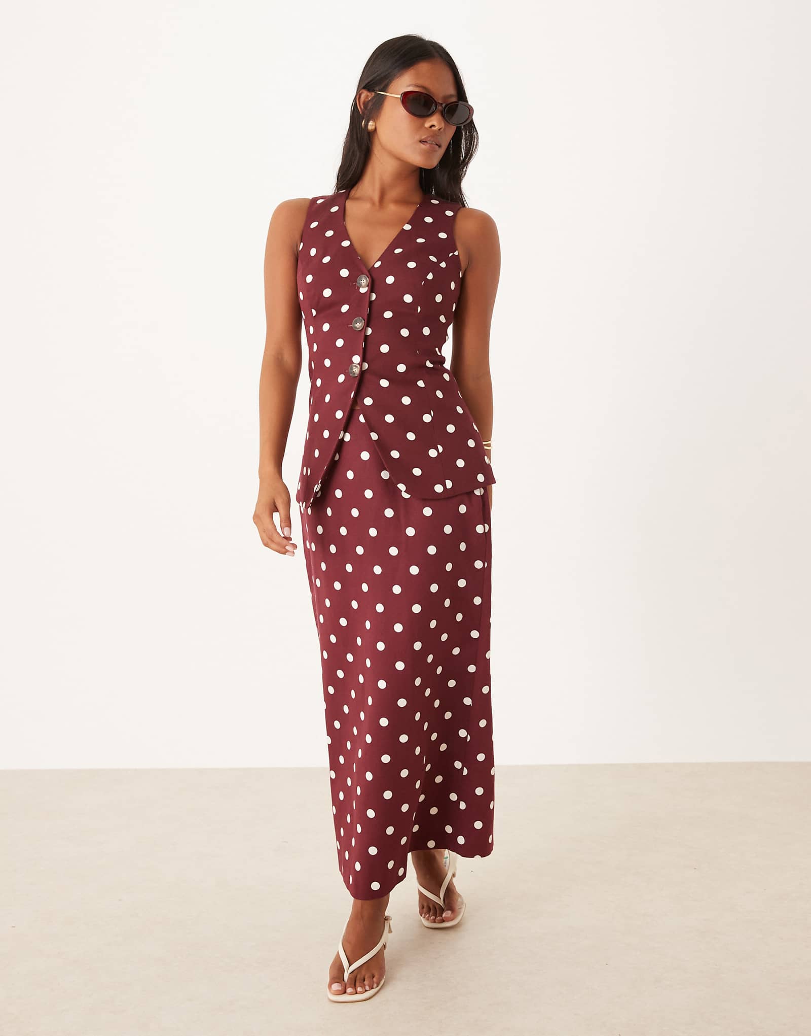 Юбка-миди Nobody's Child Petite Theta в коричневый горошек - часть комплекта