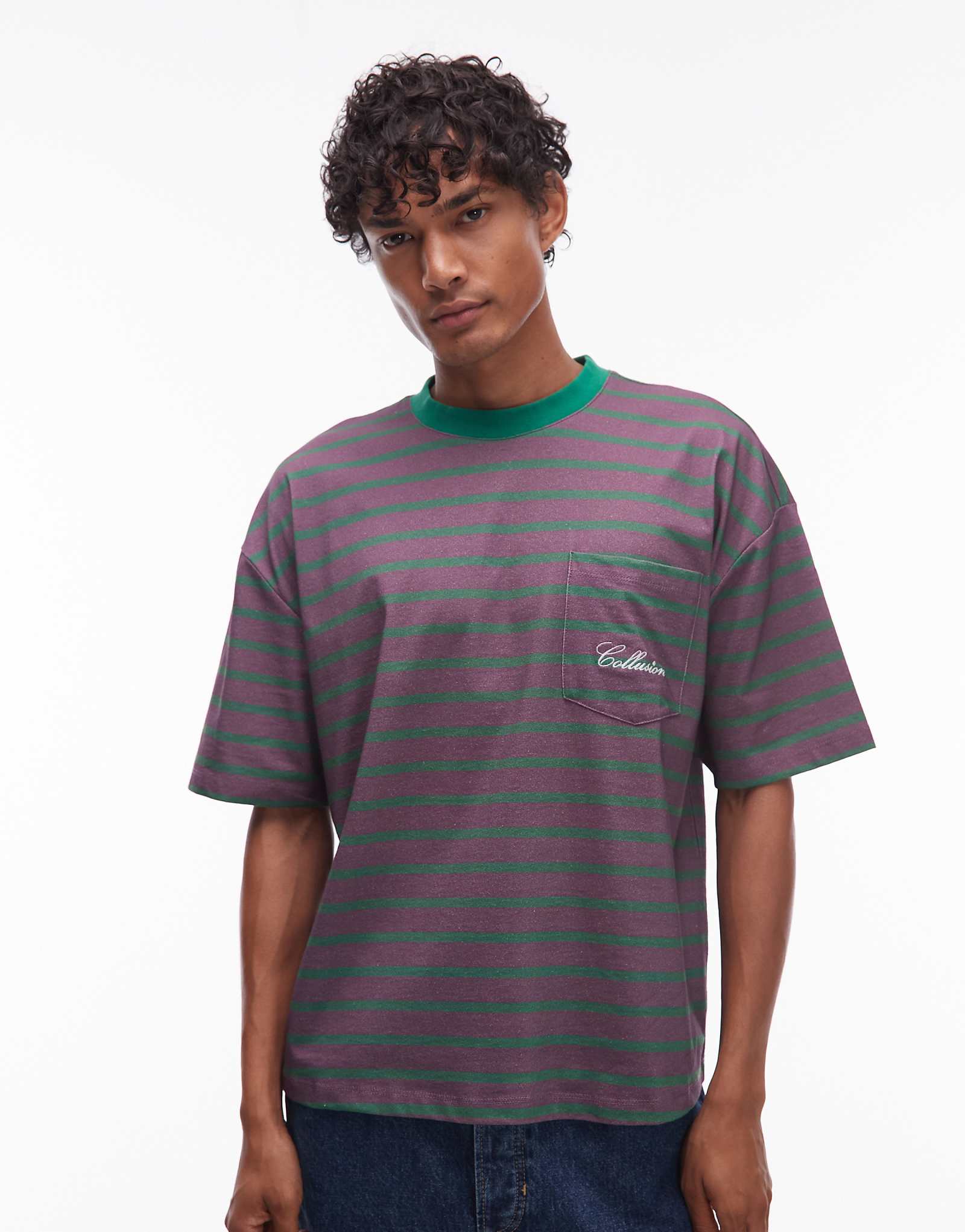 Футболка в квадратную полоску COLLUSION фиолетового цвета 9790₽