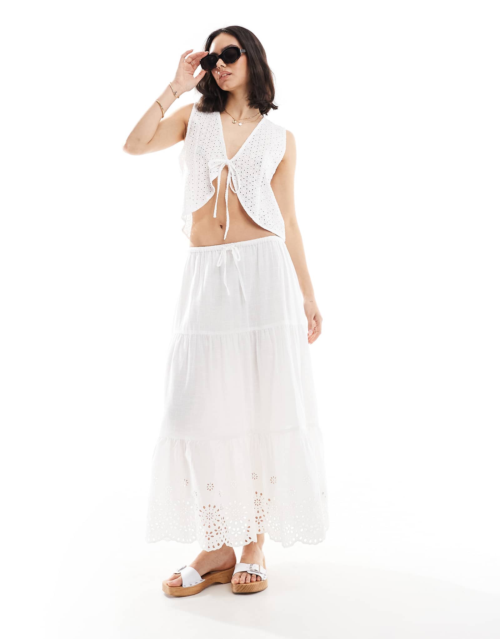 Многоярусная юбка мидакси от broderie detail для девочек в среду кремового цвета 11390₽