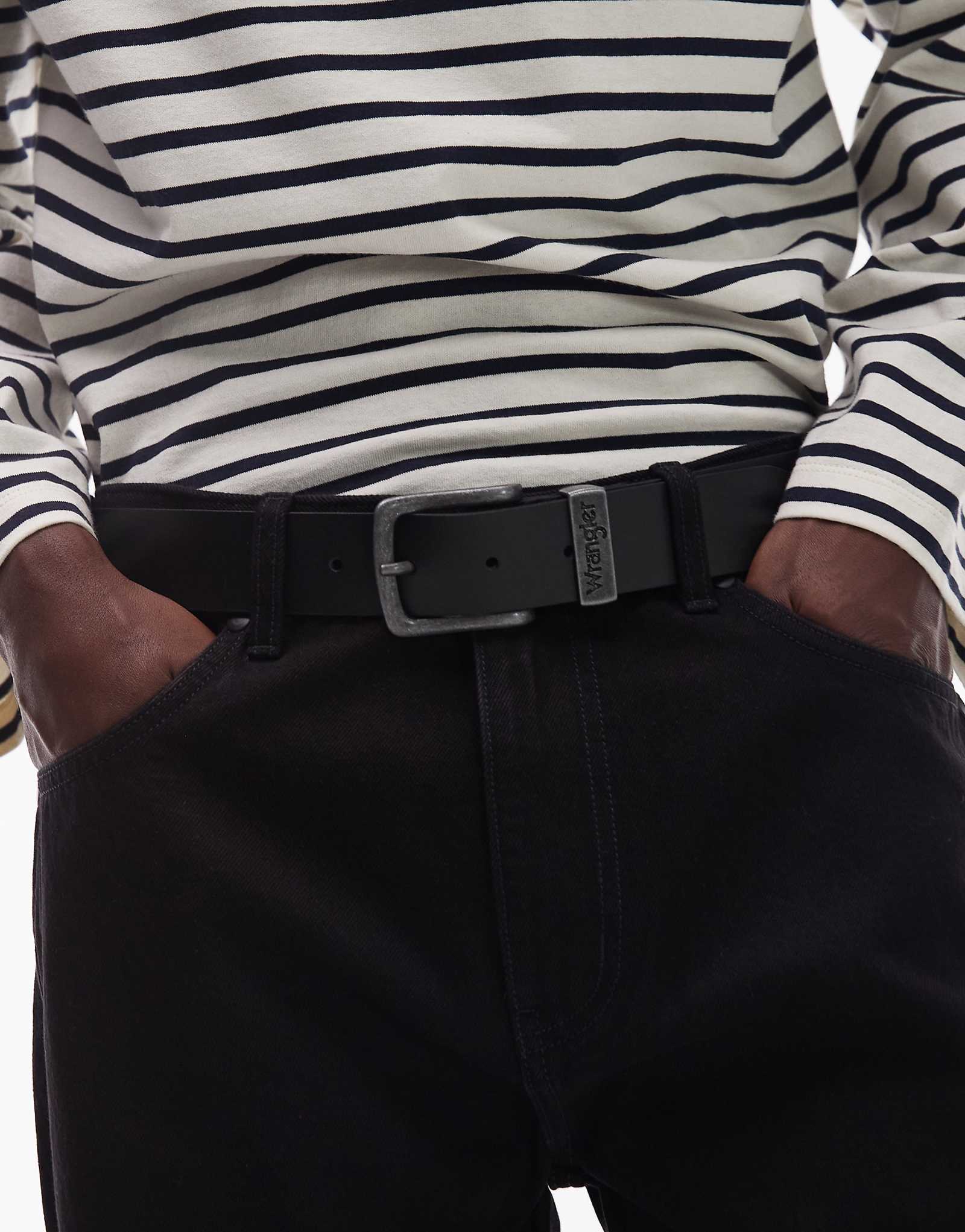 Кожаный ремень с пряжкой Wrangler черного цвета 8190₽