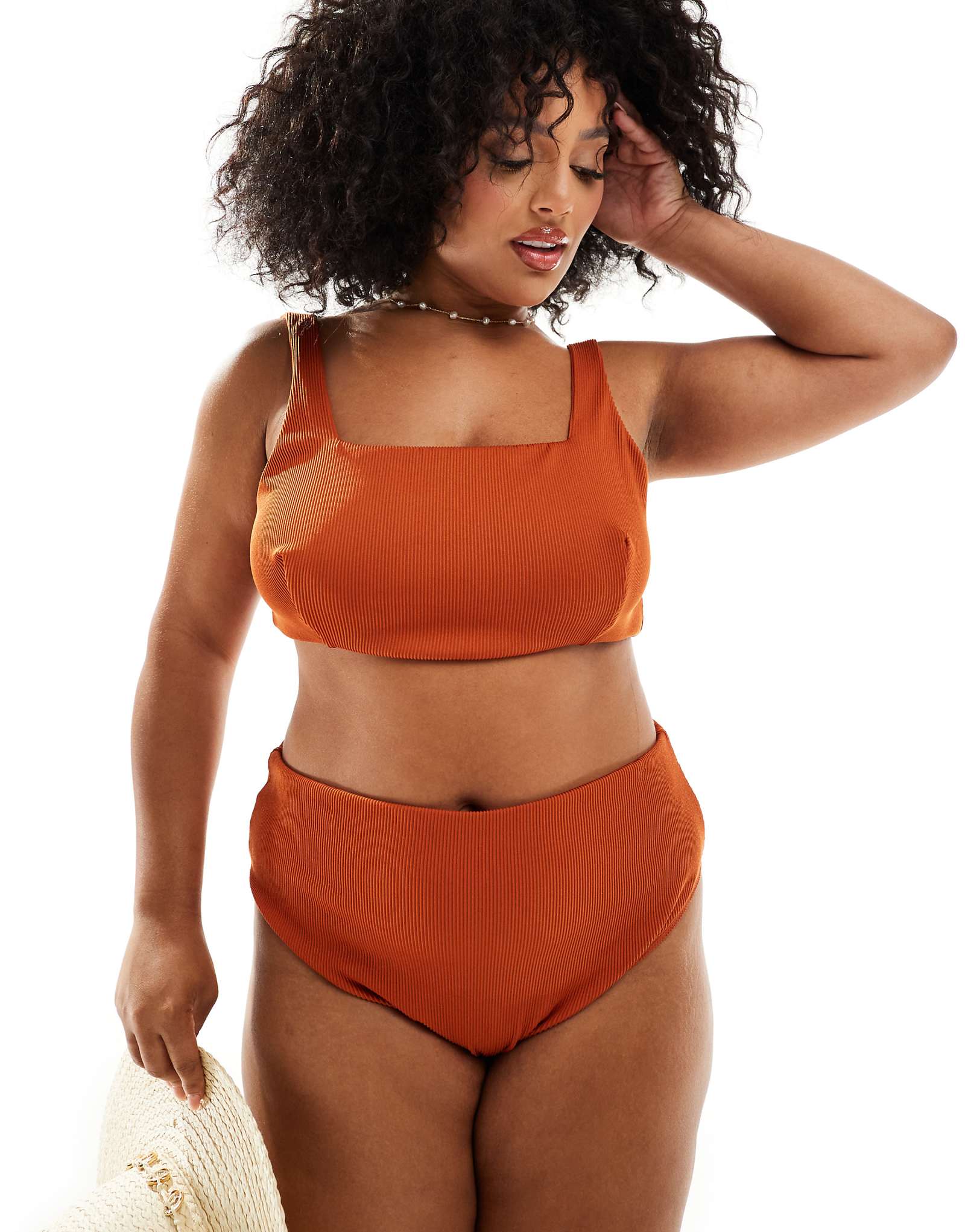 ДИЗАЙН ASOS Curve Emily rib с высокой посадкой и завышенной талией низ бикини цвета ржавчины 2090₽
