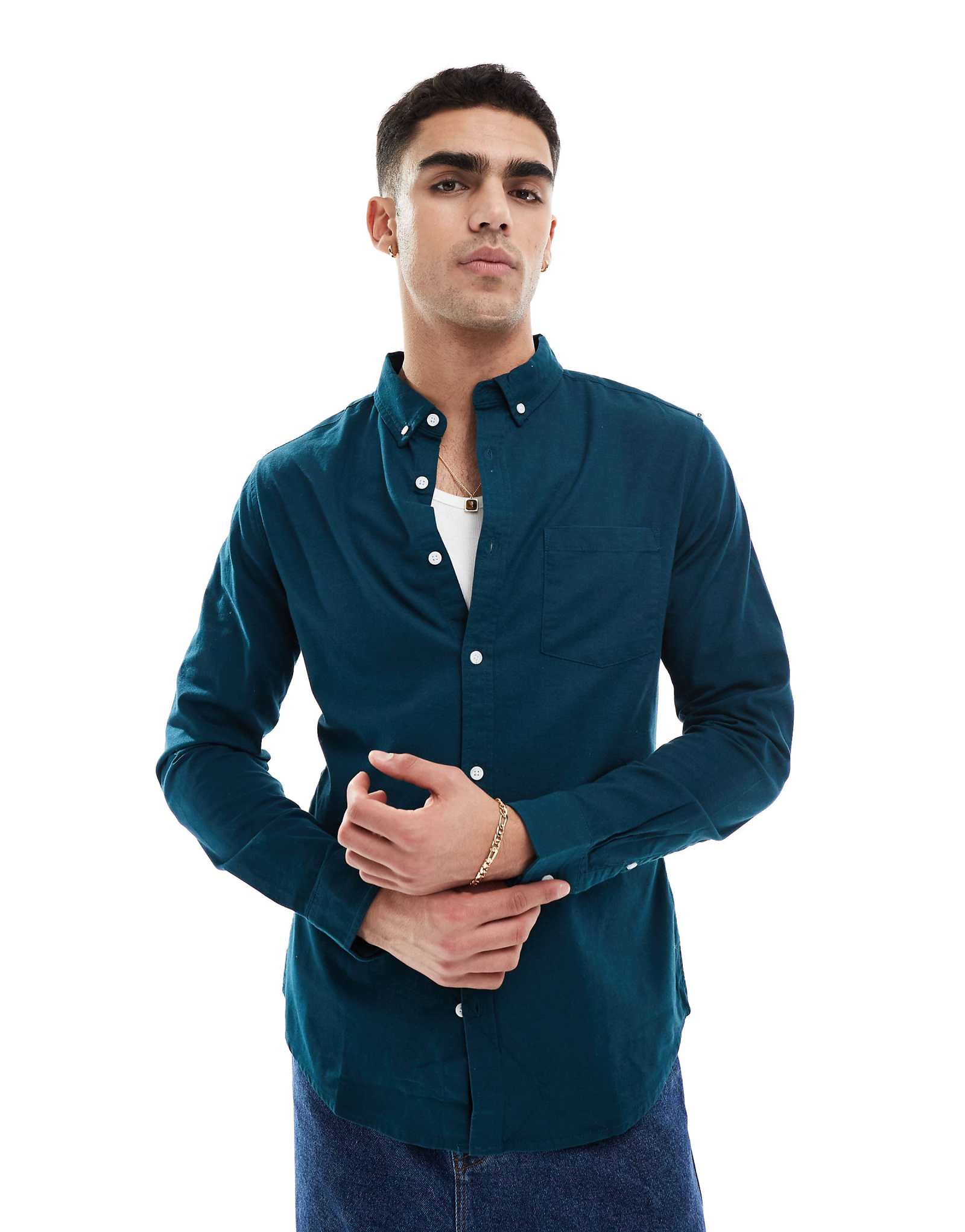 Рубашка оксфорд ASOS DESIGN бирюзовая 4590₽