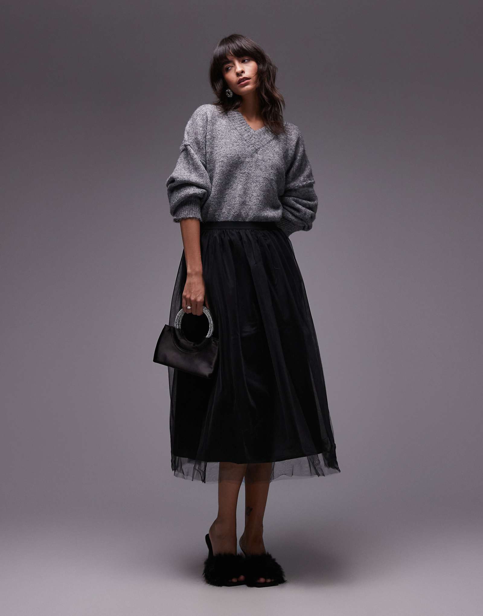 Многослойная юбка мидакси из тюля ARKET черного цвета 19690₽