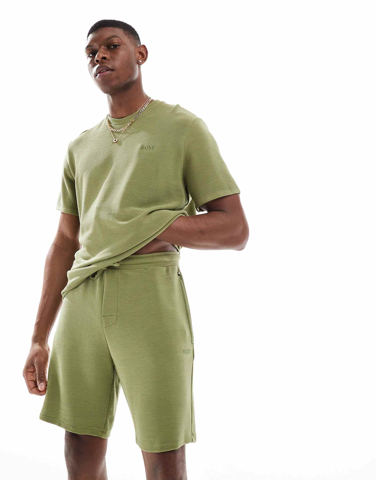 Шорты в рубчик BOSS Bodywear зеленого цвета - часть комплекта 10690₽