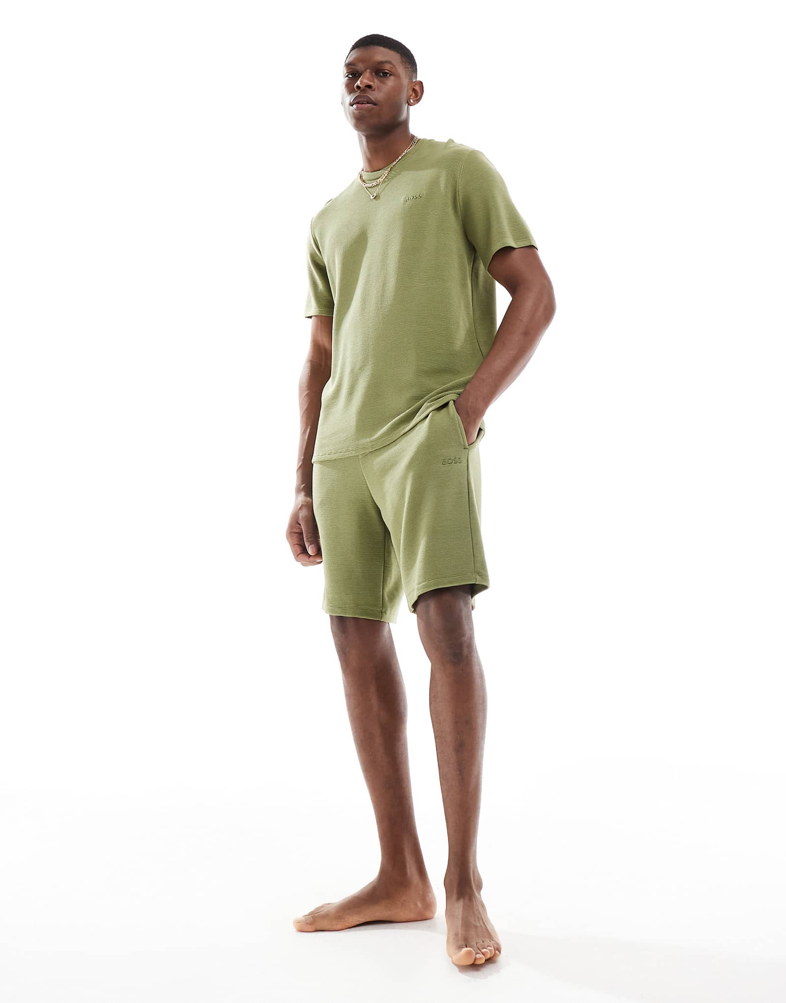 Футболка BOSS Bodywear в рубчик зеленого цвета - часть комплекта 8590₽