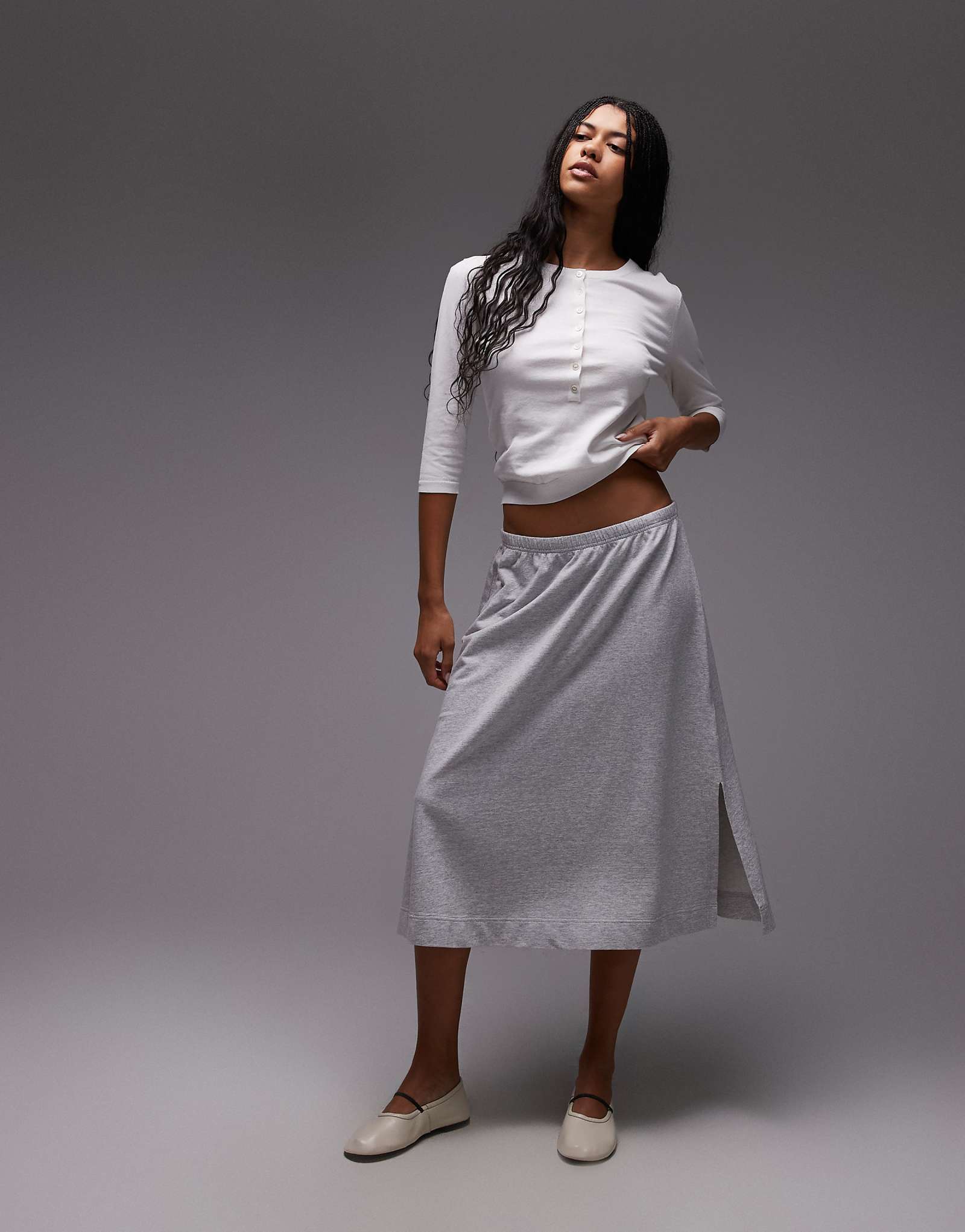 Серая юбка-мидакси из чистого хлопка ARKET приталенная к телу 16290₽