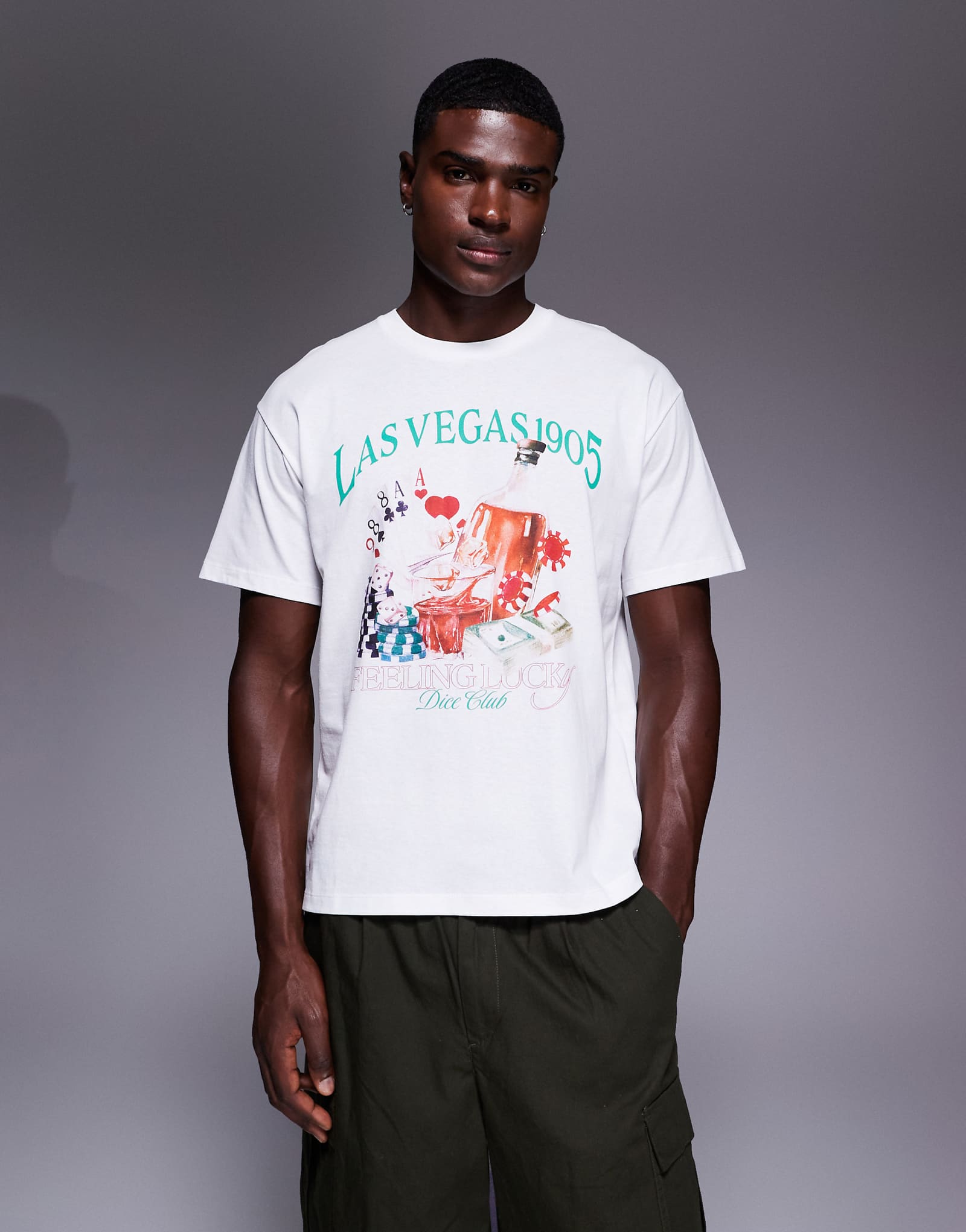 Футболка ADPT оверсайз белого цвета с принтом Лас-Вегас на спине 5890₽