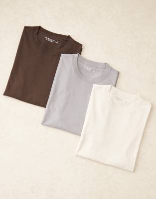 Классическая полированная футболка Abercrombie & Fitch 3 pack серого/коричневого/бежевого цвета multi