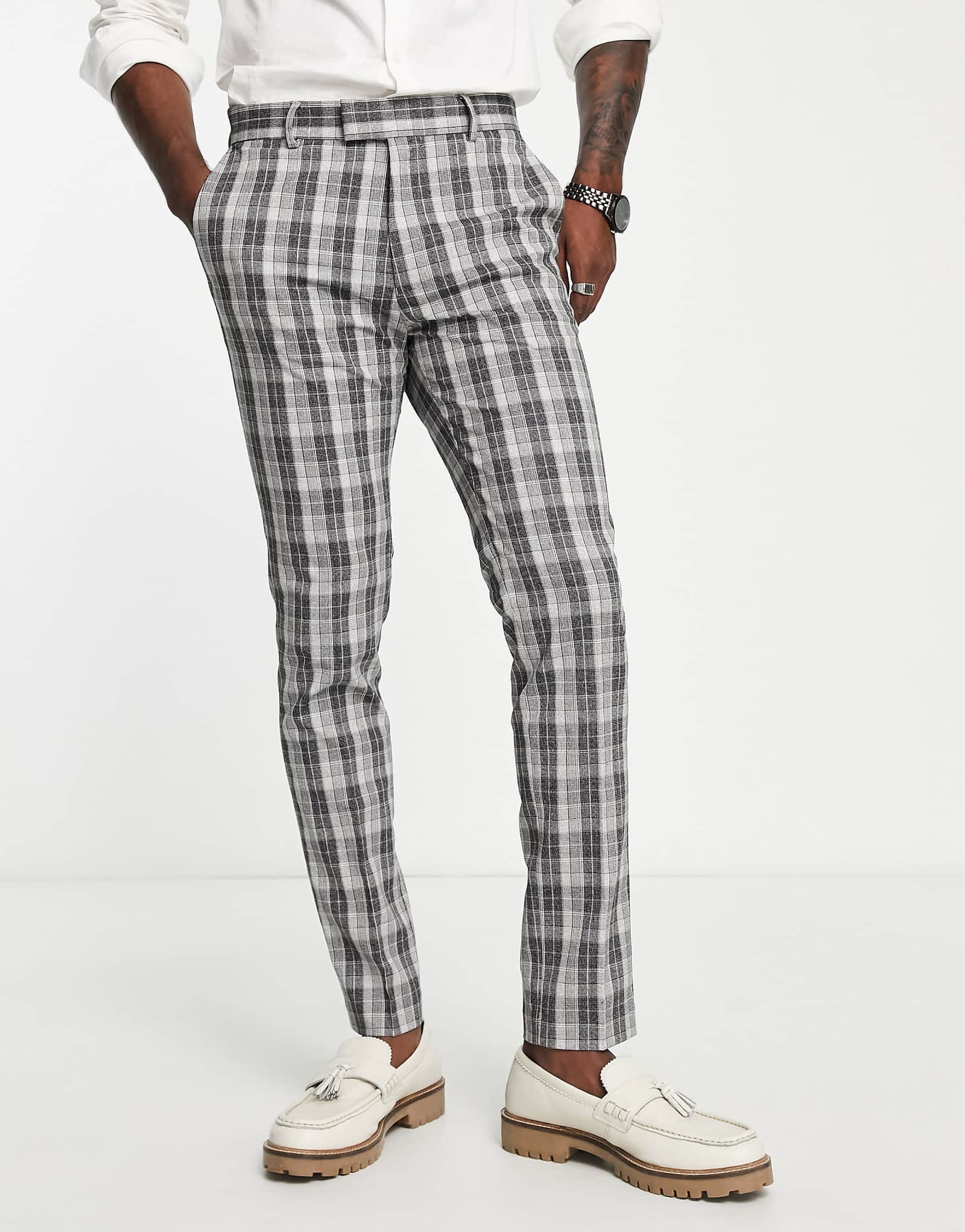 Узкие брюки от костюма Topman в серую клетку 8190₽