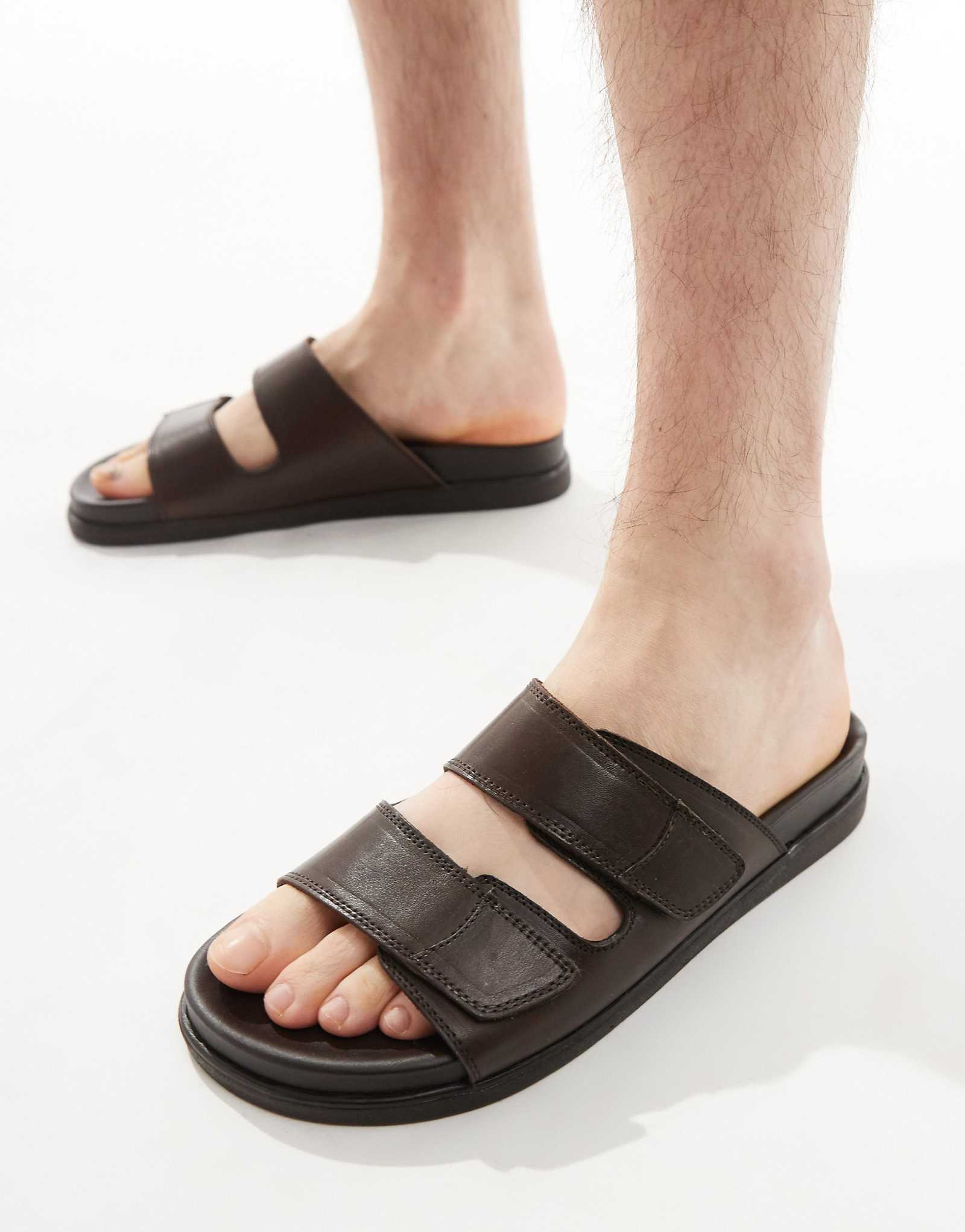 Босоножки schuh Sergio с двойным ремешком из коричневой кожи 10690₽