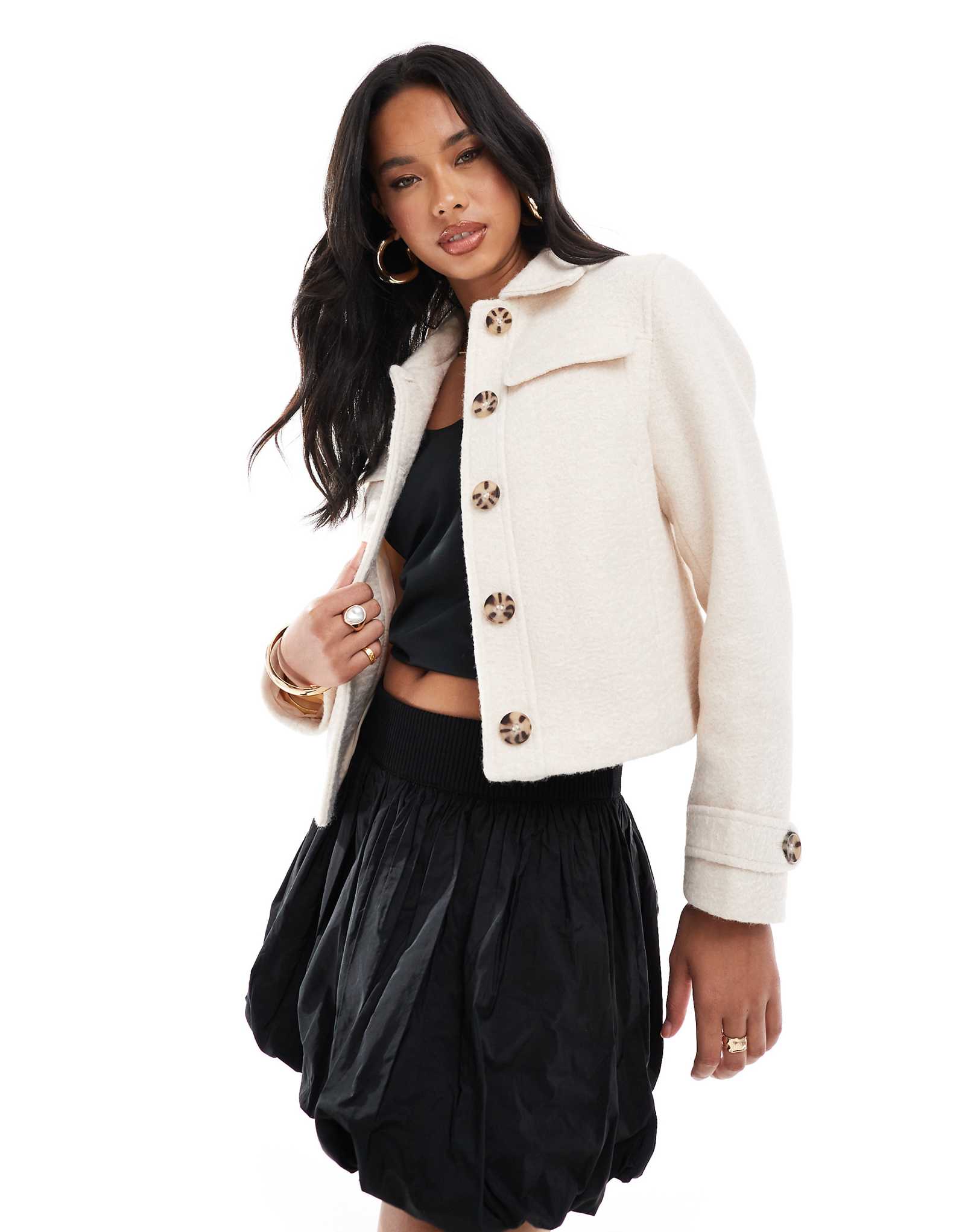 Жакет из искусственной шерсти River Island кремового цвета с застежкой на пуговицы 14090₽