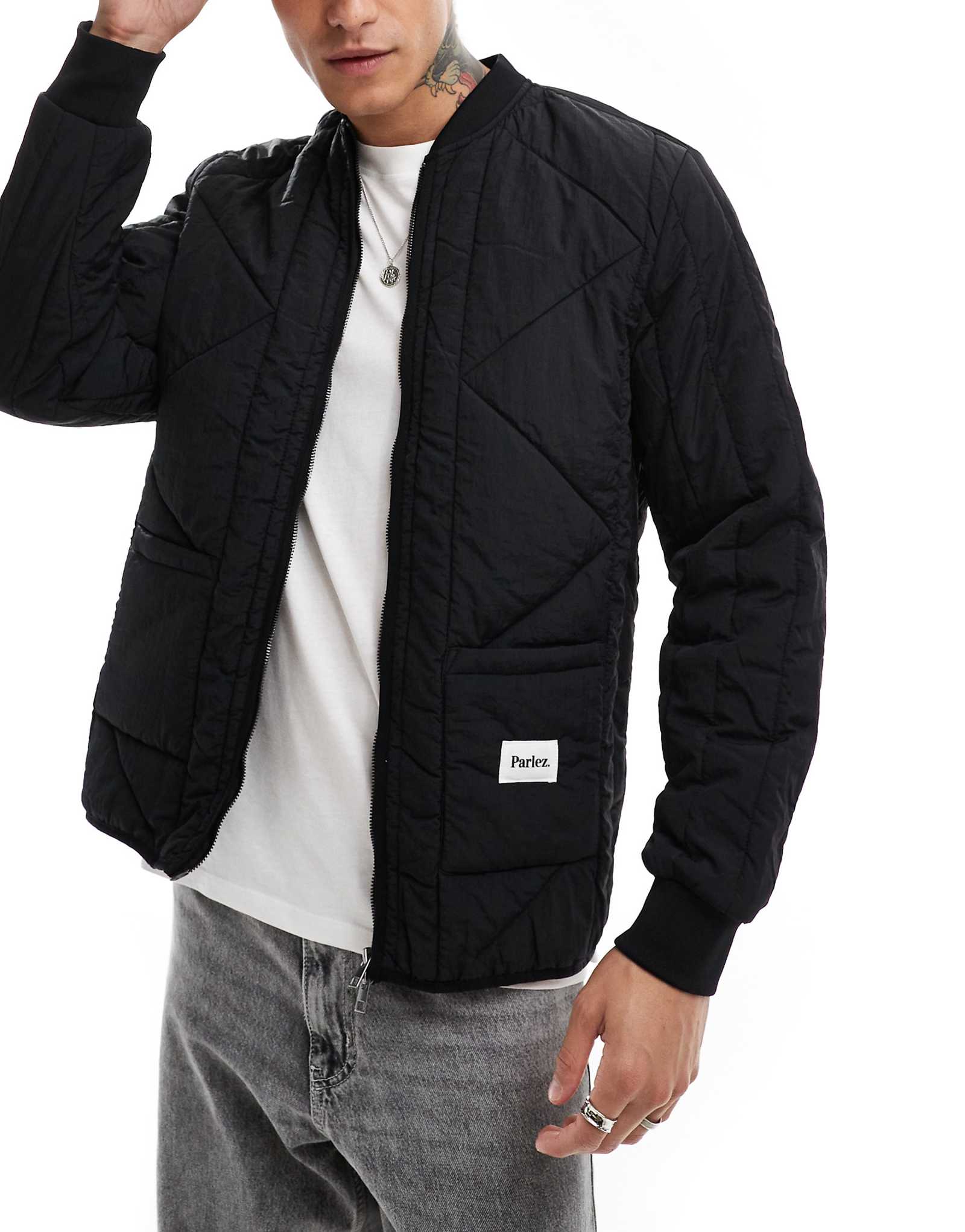 Стеганая куртка-бомбер Parlez olney черного цвета 18890₽