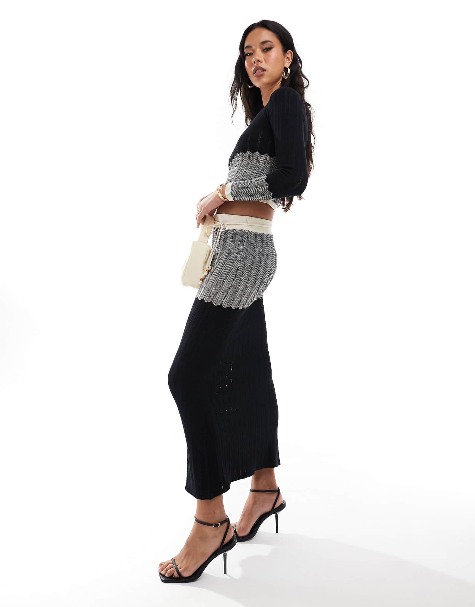 Вязаная юбка с шевроном River Island черного цвета - часть комплекта 4590₽