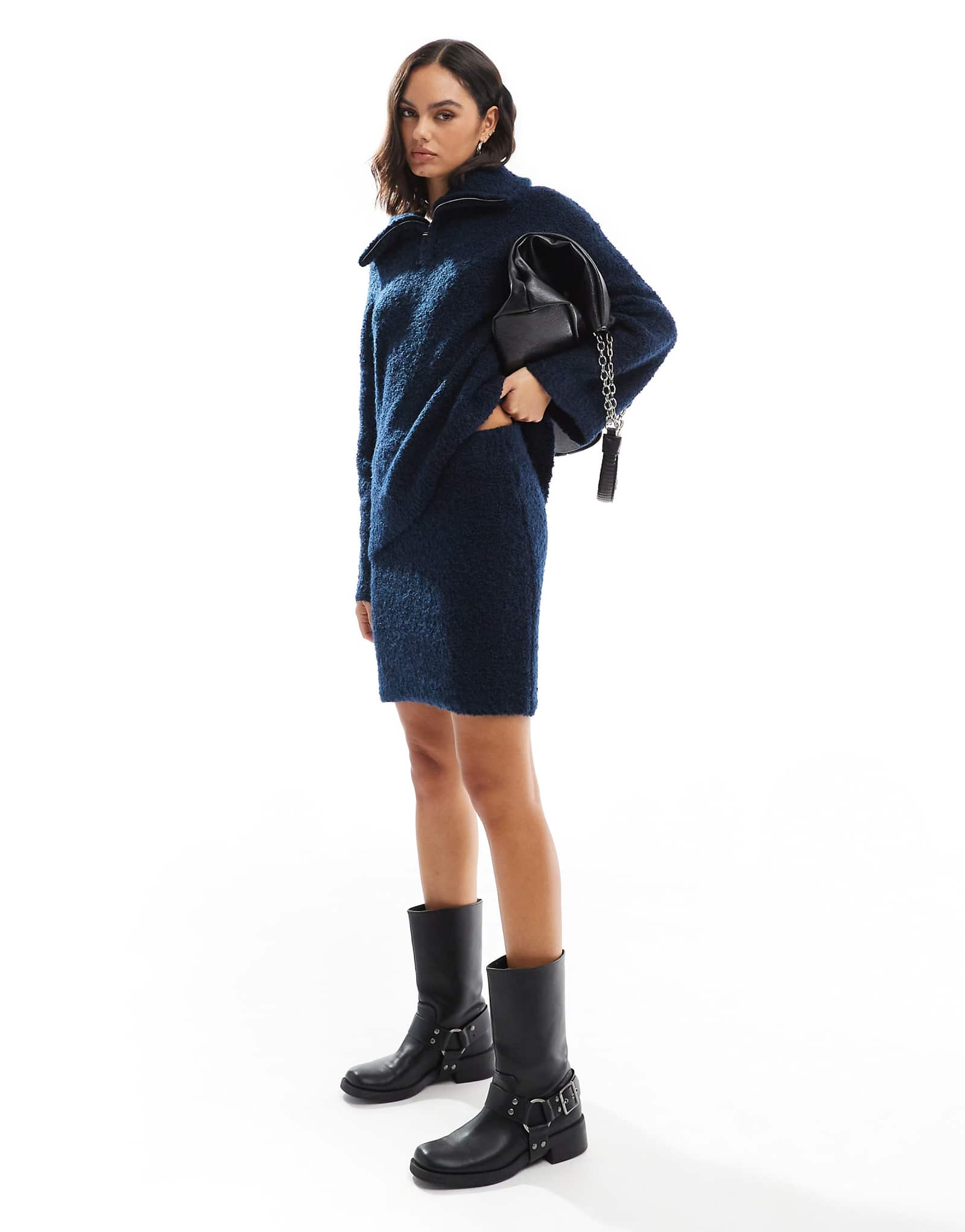 Вязаная мини-юбка Object из букле темно-синего цвета - часть комплекта 5190₽