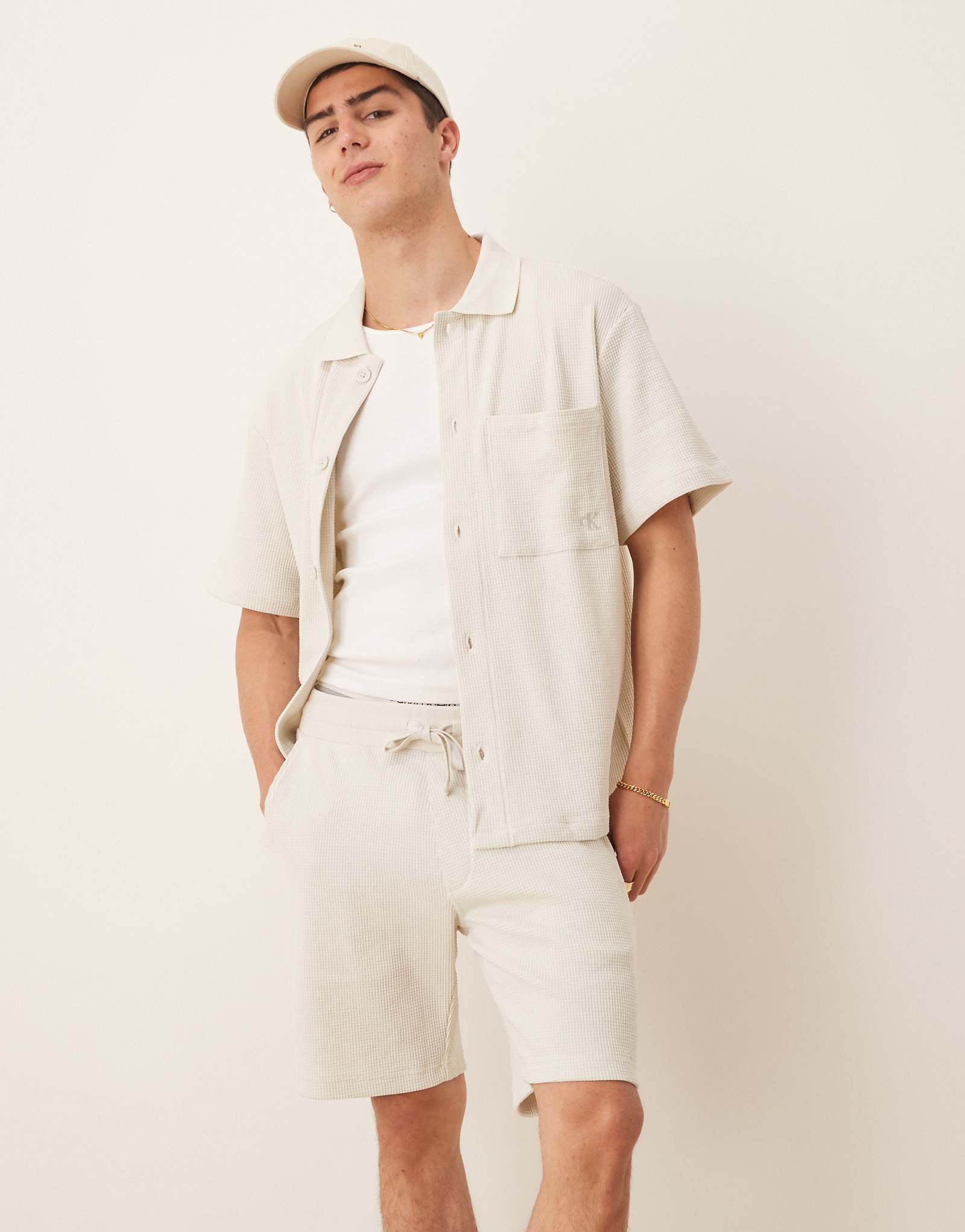 Шорты из плотной вафельной вязки Calvin Klein Jeans темно-белого цвета 13390₽