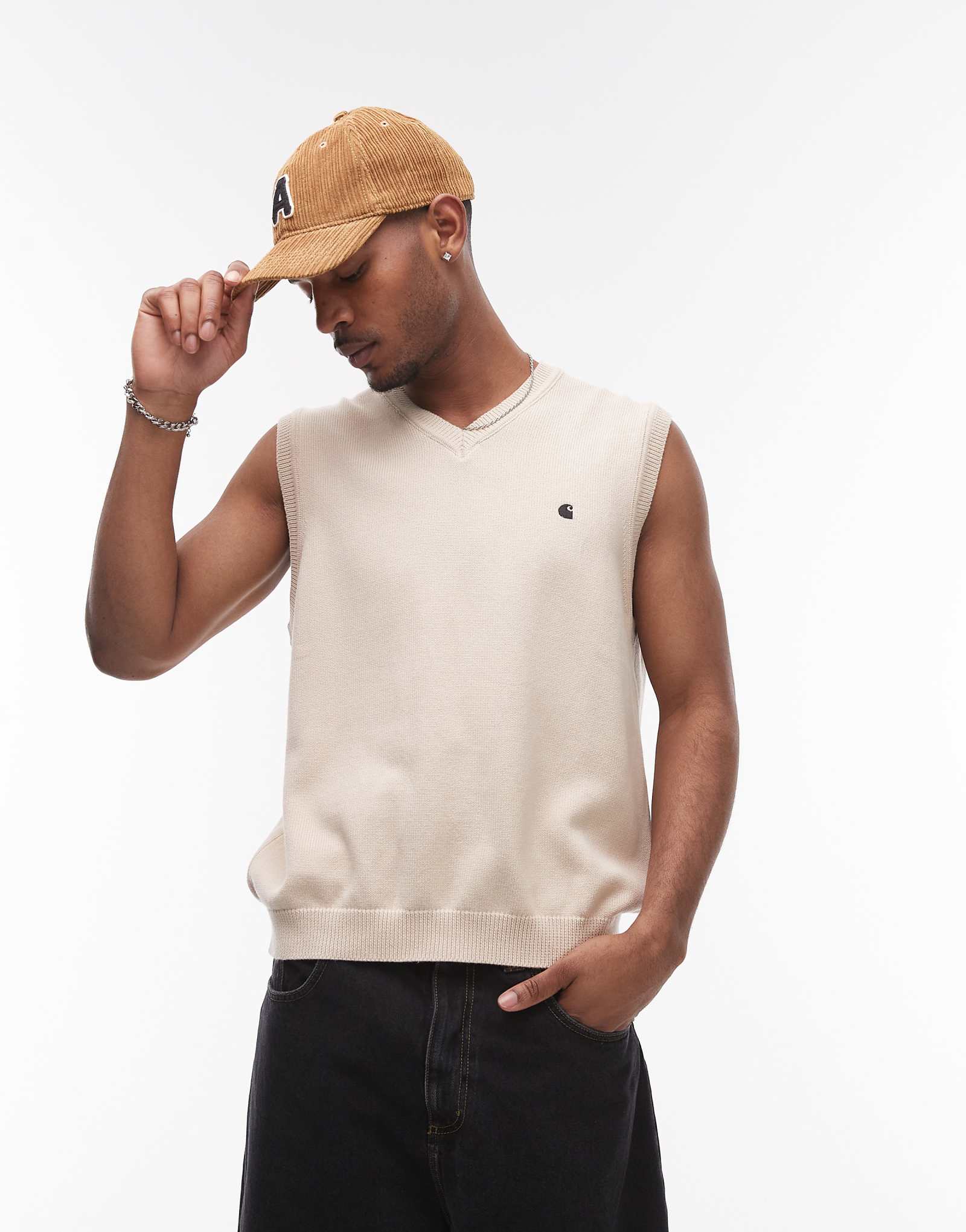 Трикотажная майка Carhartt WIP madison бежевого цвета 21390₽