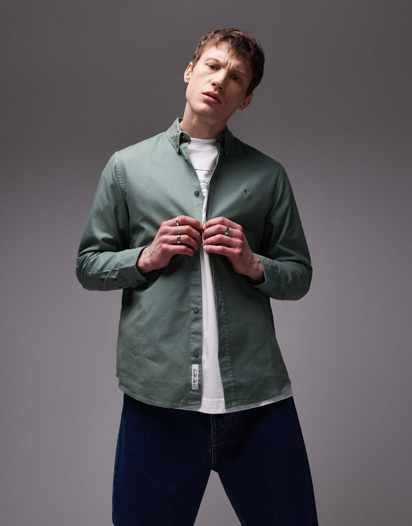 Рубашка Carhartt WIP bolton зеленого цвета 18090₽