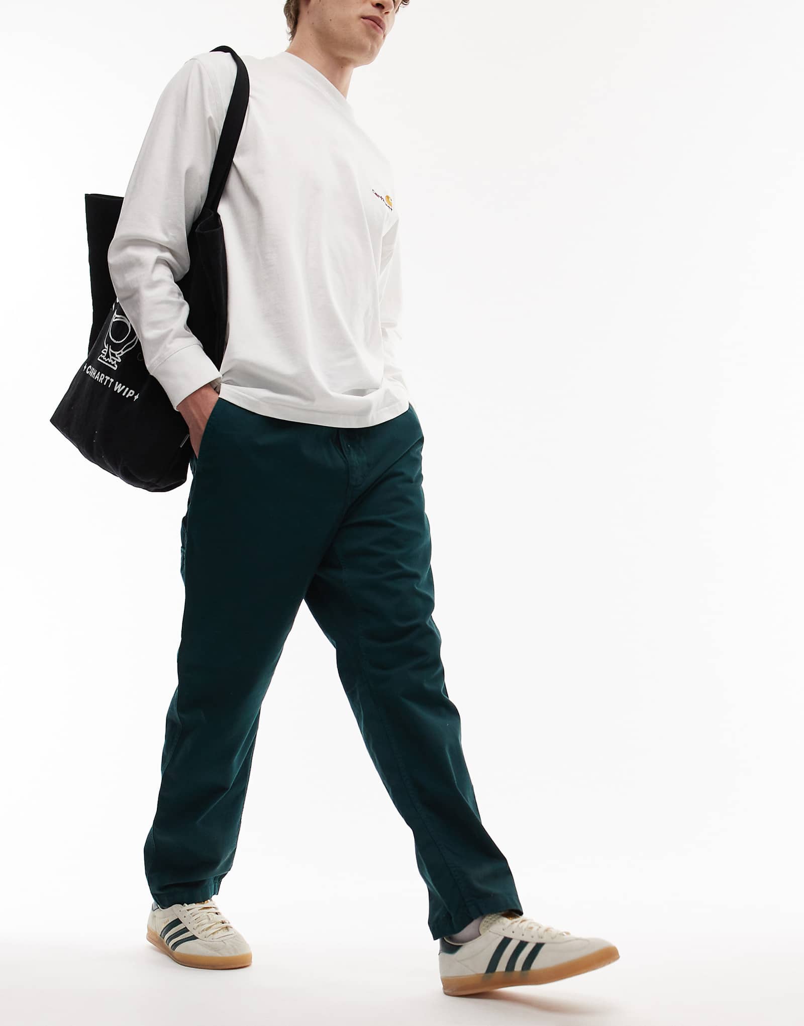 Брюки Carhartt WIP flint обычного зауженного кроя зеленого цвета 26090₽