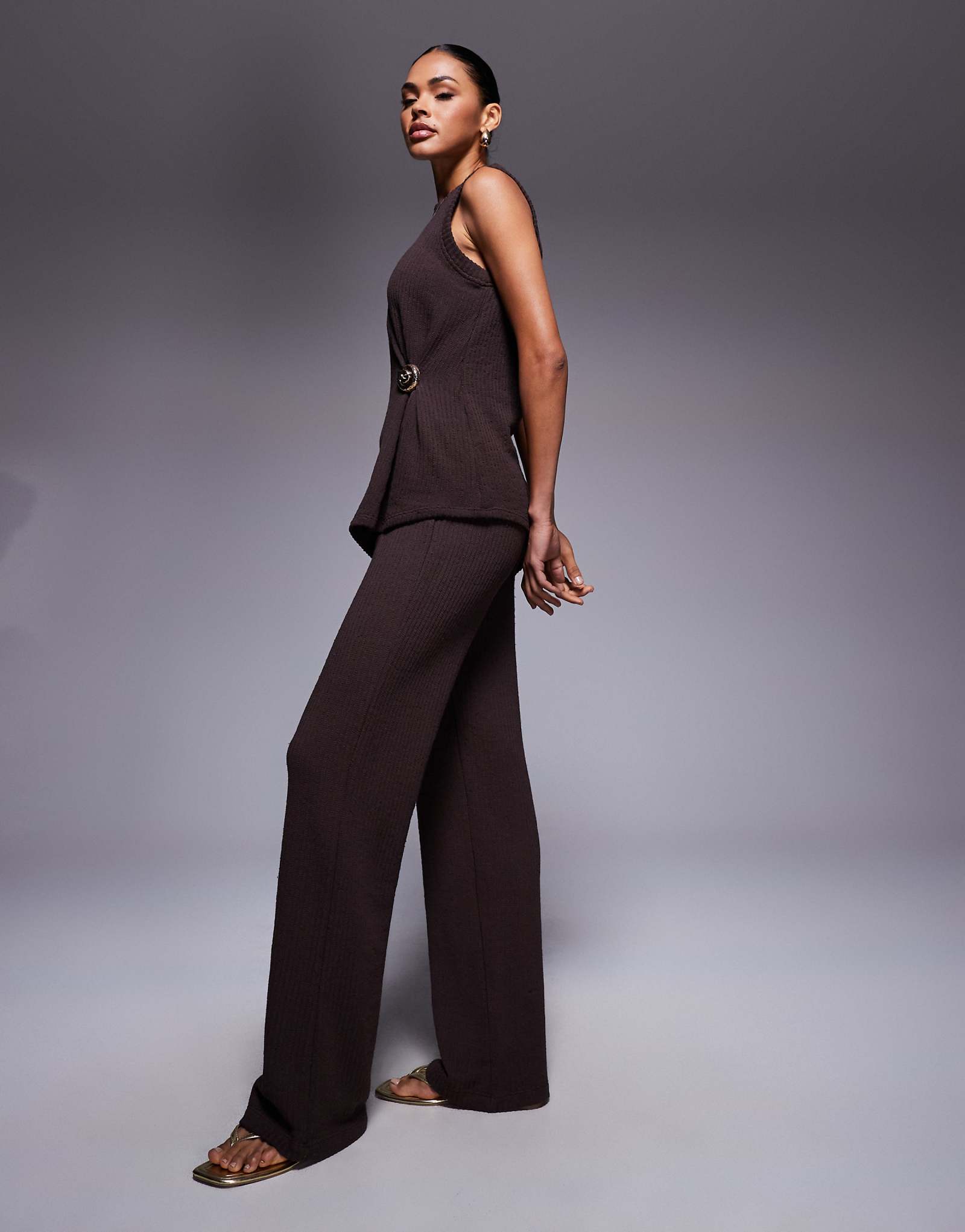 Широкие брюки с фактурой River Island коричневого цвета - часть комплекта