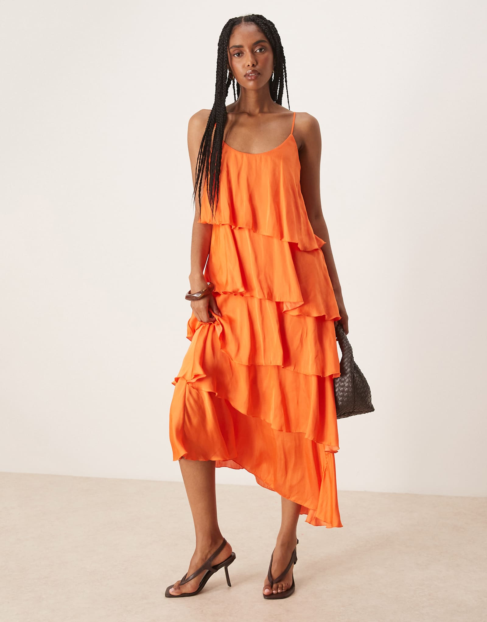 Оранжевое платье-комбинация Scalpers с оборками