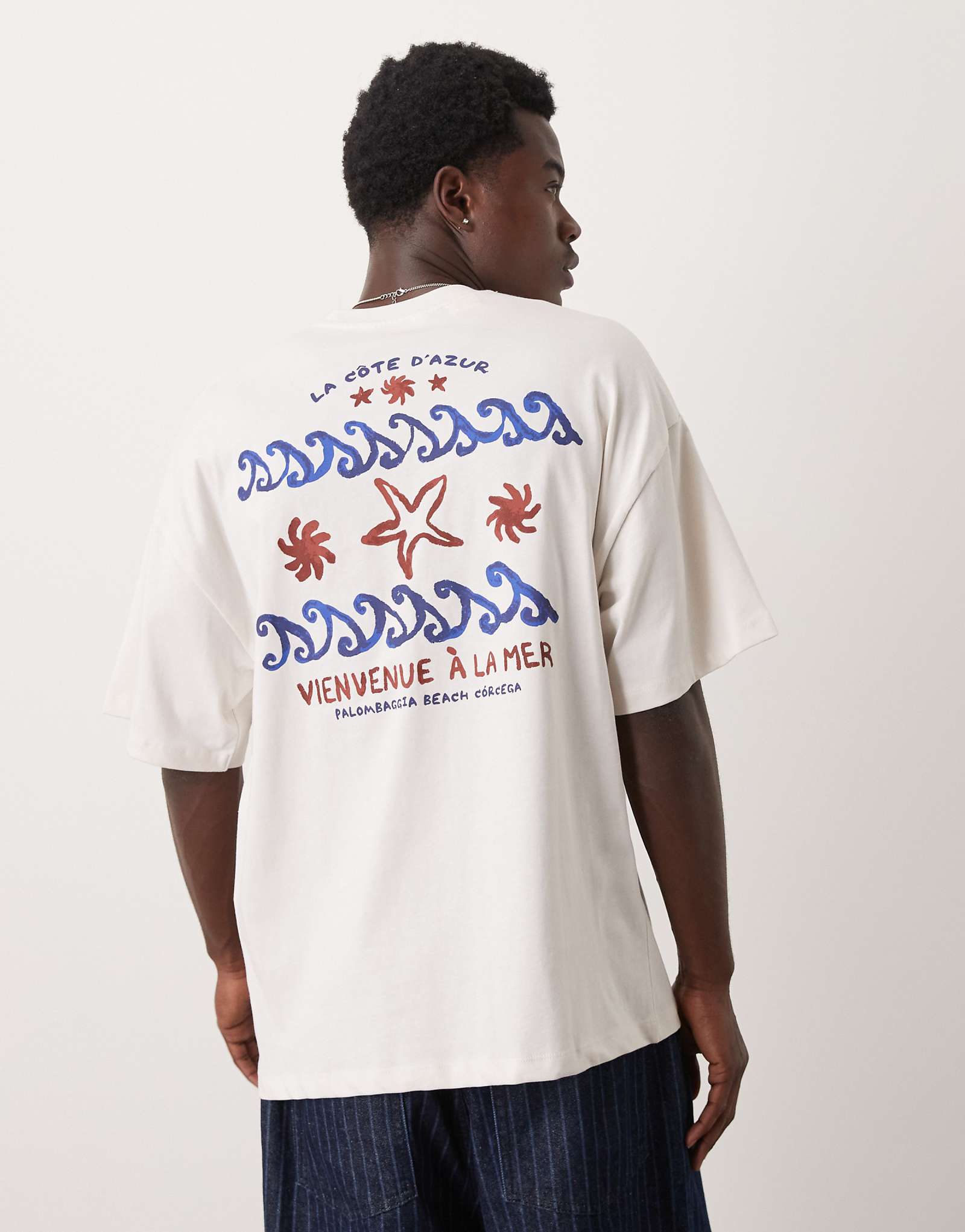 Футболка Selected Homme oversize heavyweight с принтом море на спине темно-белого цвета 9190₽