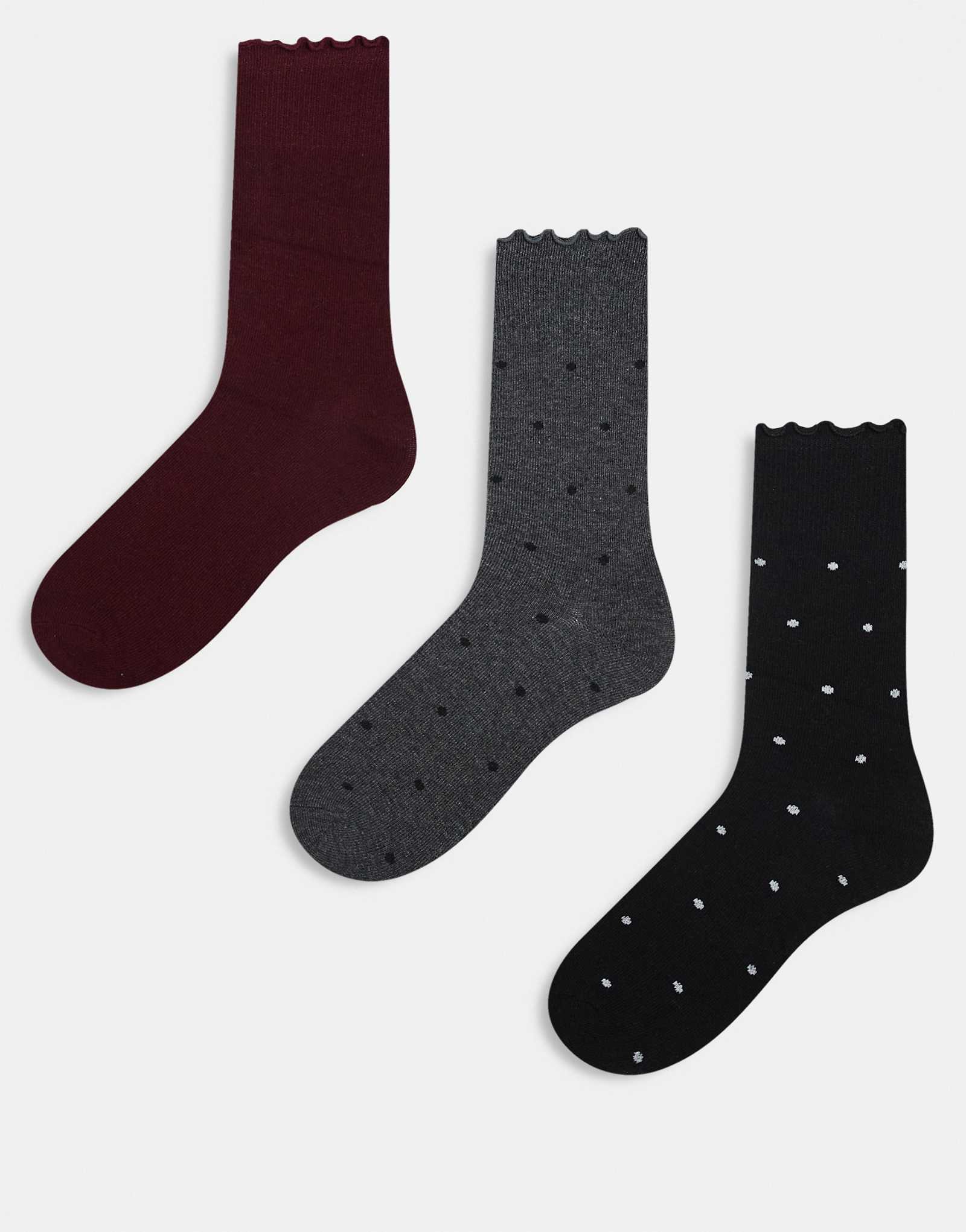 Носки в горошек JJXX из 3-х упаковок черного микса