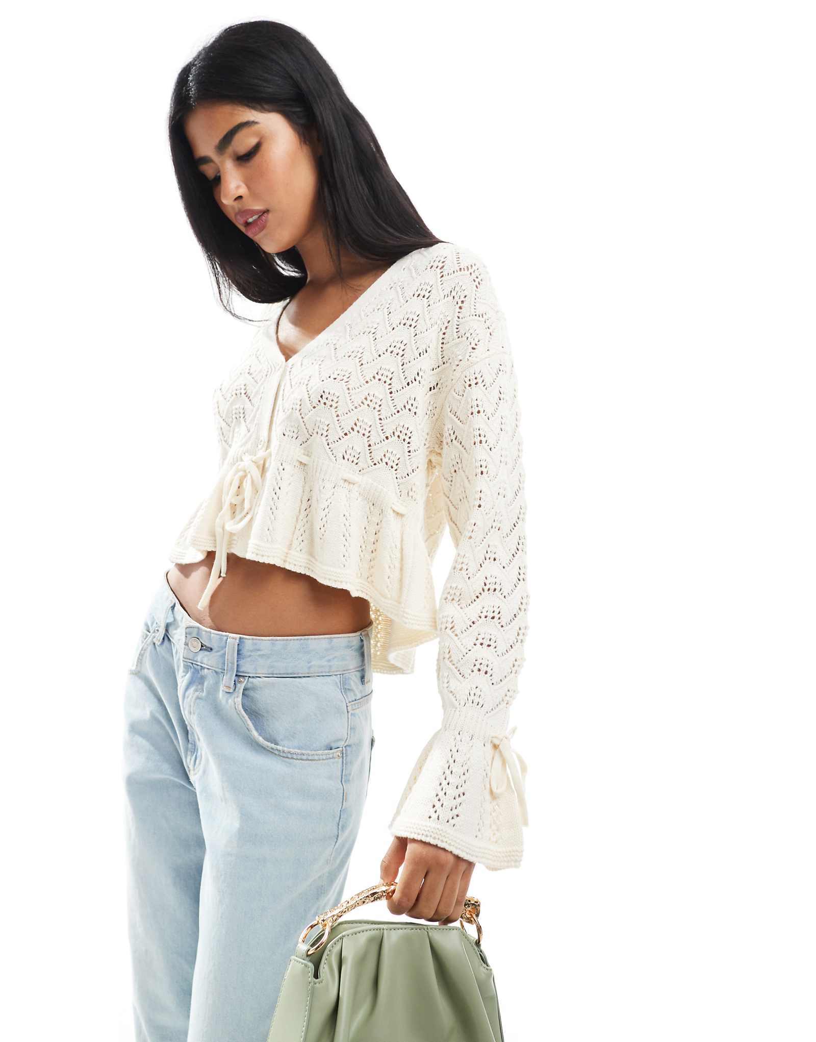 Вязаный топ Miss Selfridge с гофрированными рукавами 11690₽