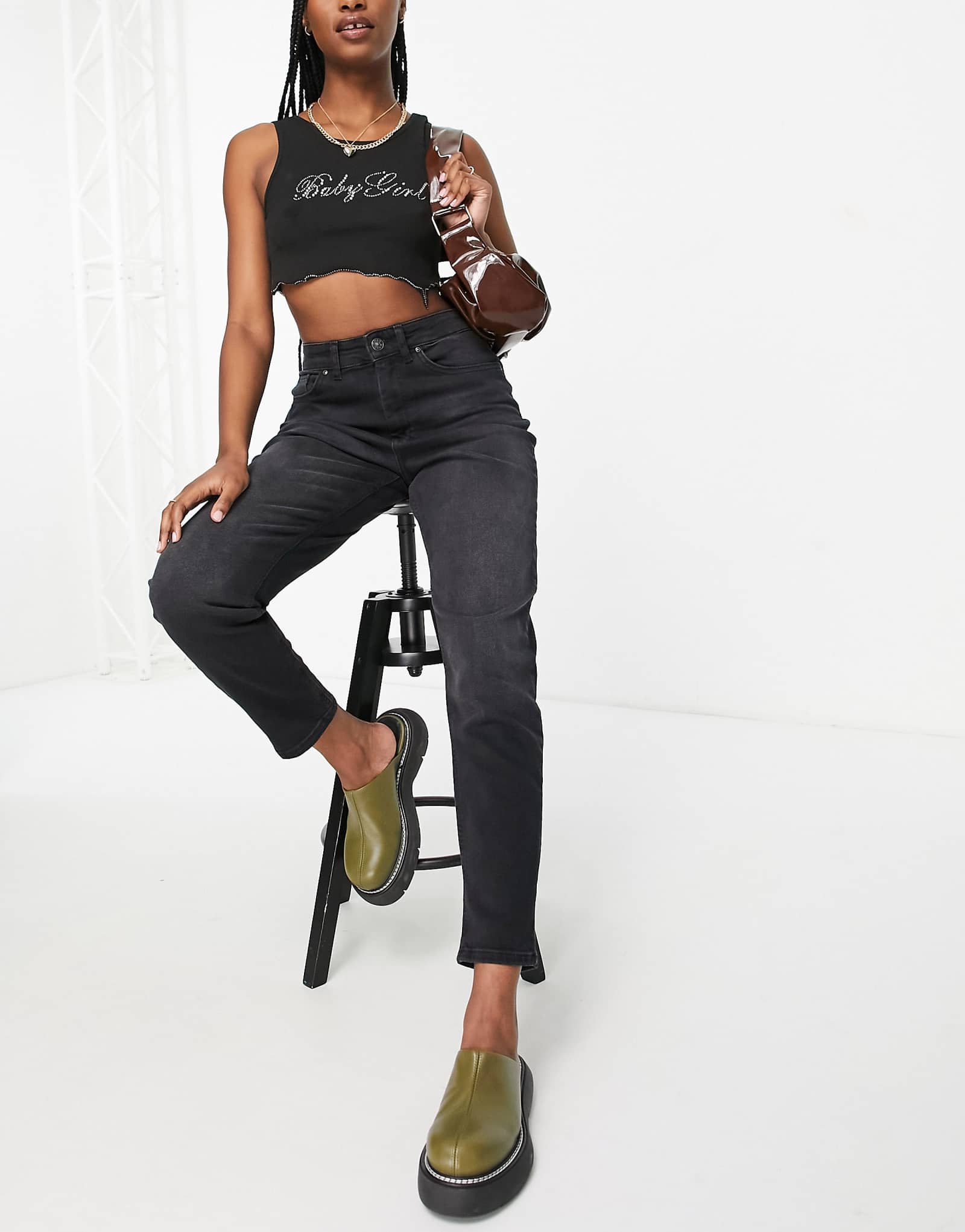 Черные джинсы Only Veneda для мамы с высокой талией 9790₽