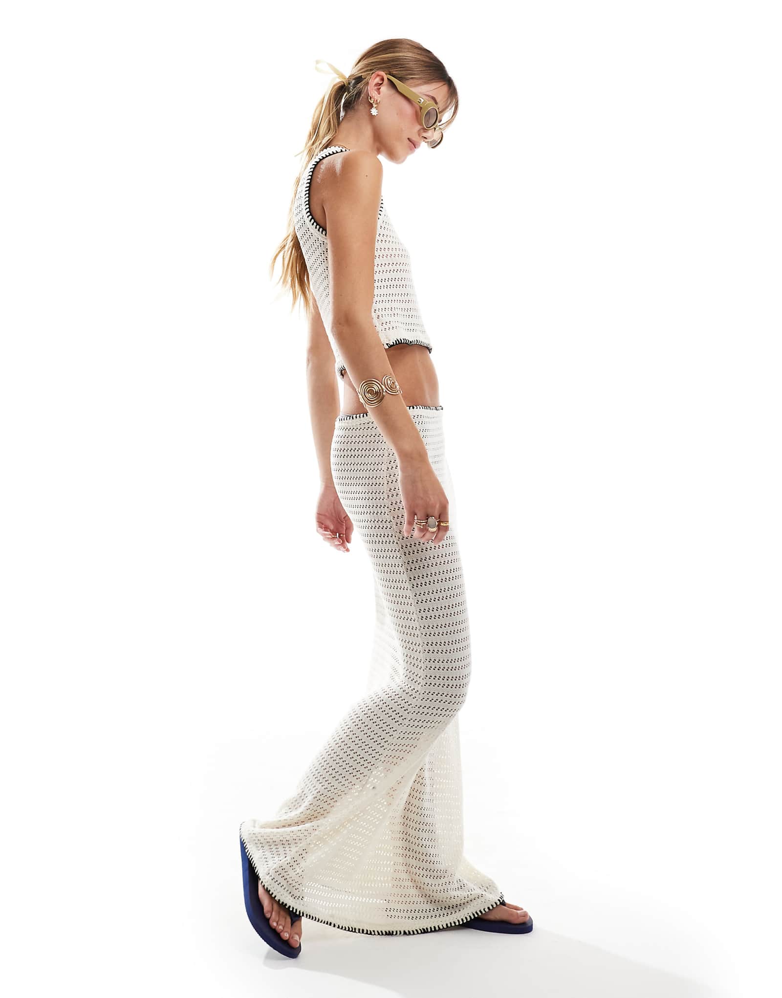 Вязаная крючком макси-юбка Vero Moda кремового цвета с отстрочкой - часть комплекта 6390₽