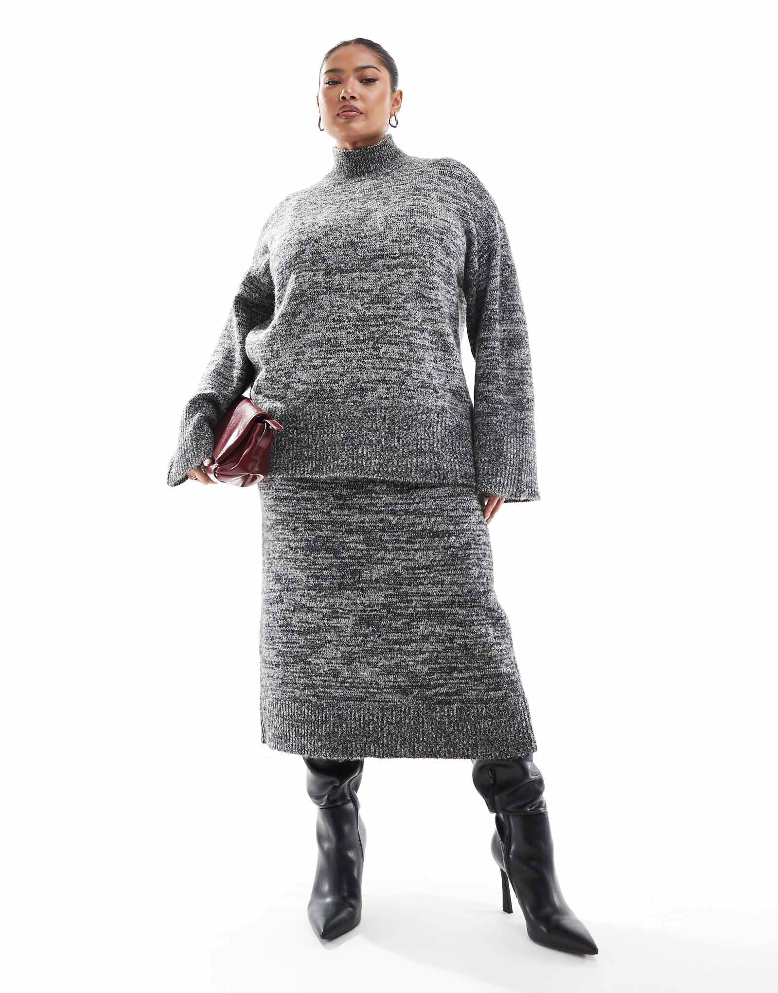 Трикотажная юбка-миди Vero Moda Curve из однотонного меланжа - часть комплекта 4590₽