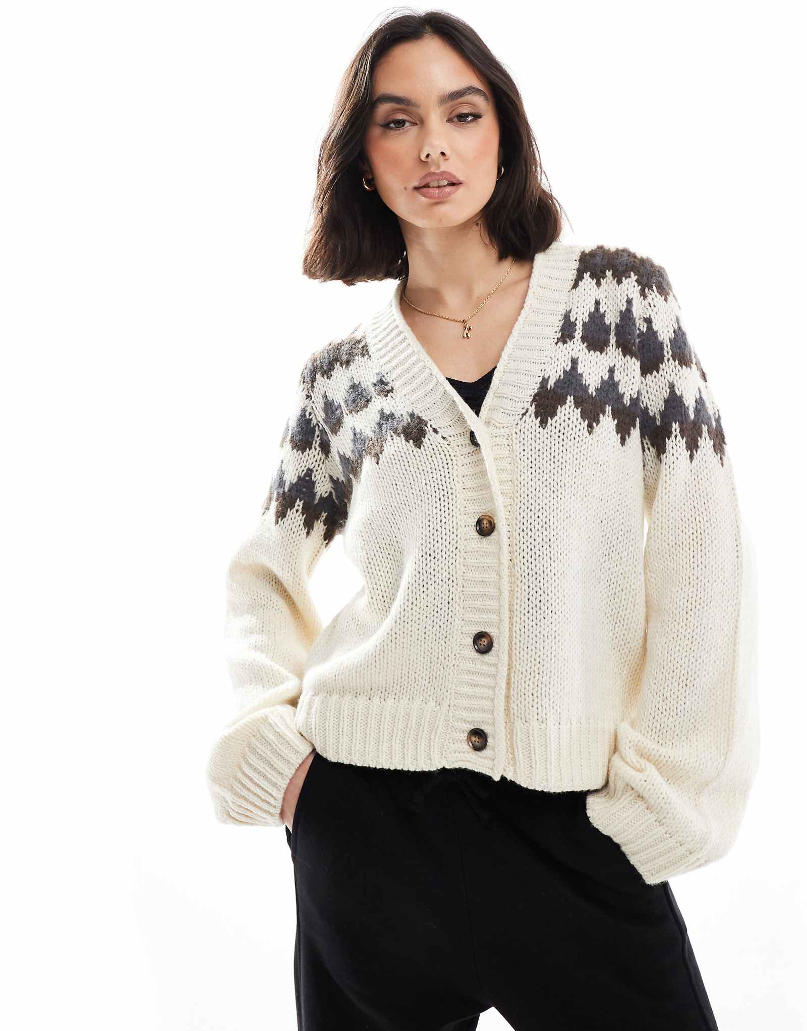 Вязаный кардиган Fairisle caridgan кремового цвета от Vero Moda Aware 7090₽