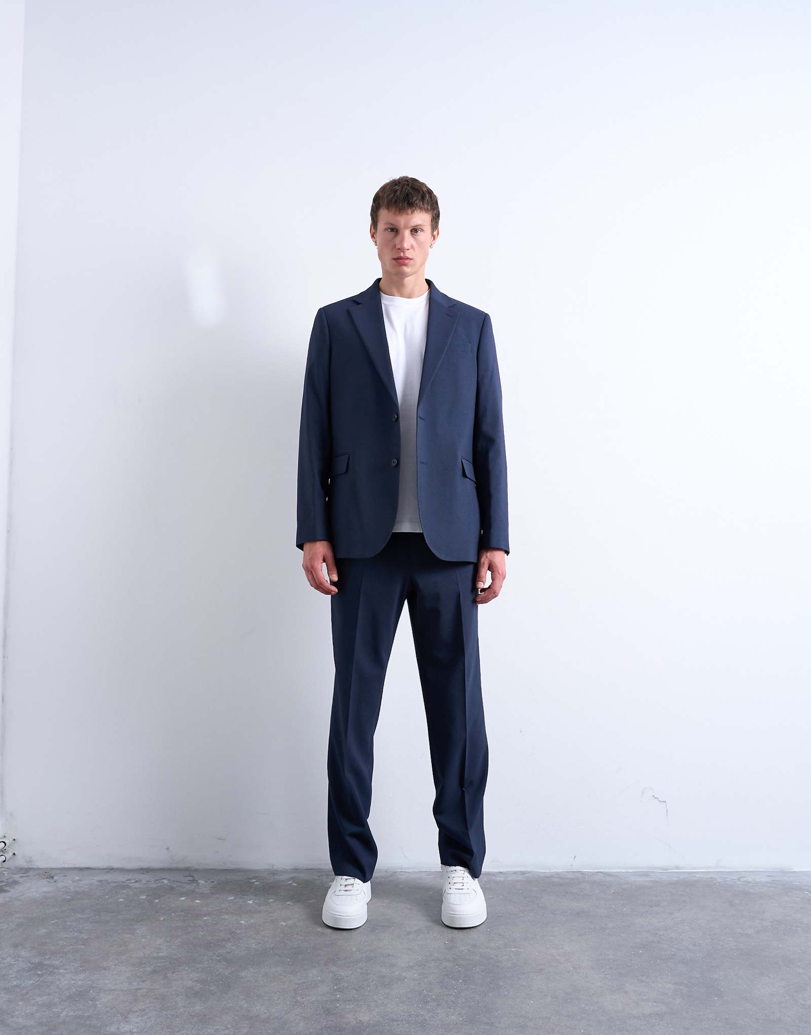 Свободный шерстяной пиджак от костюма Topman темно-синего цвета 34490₽