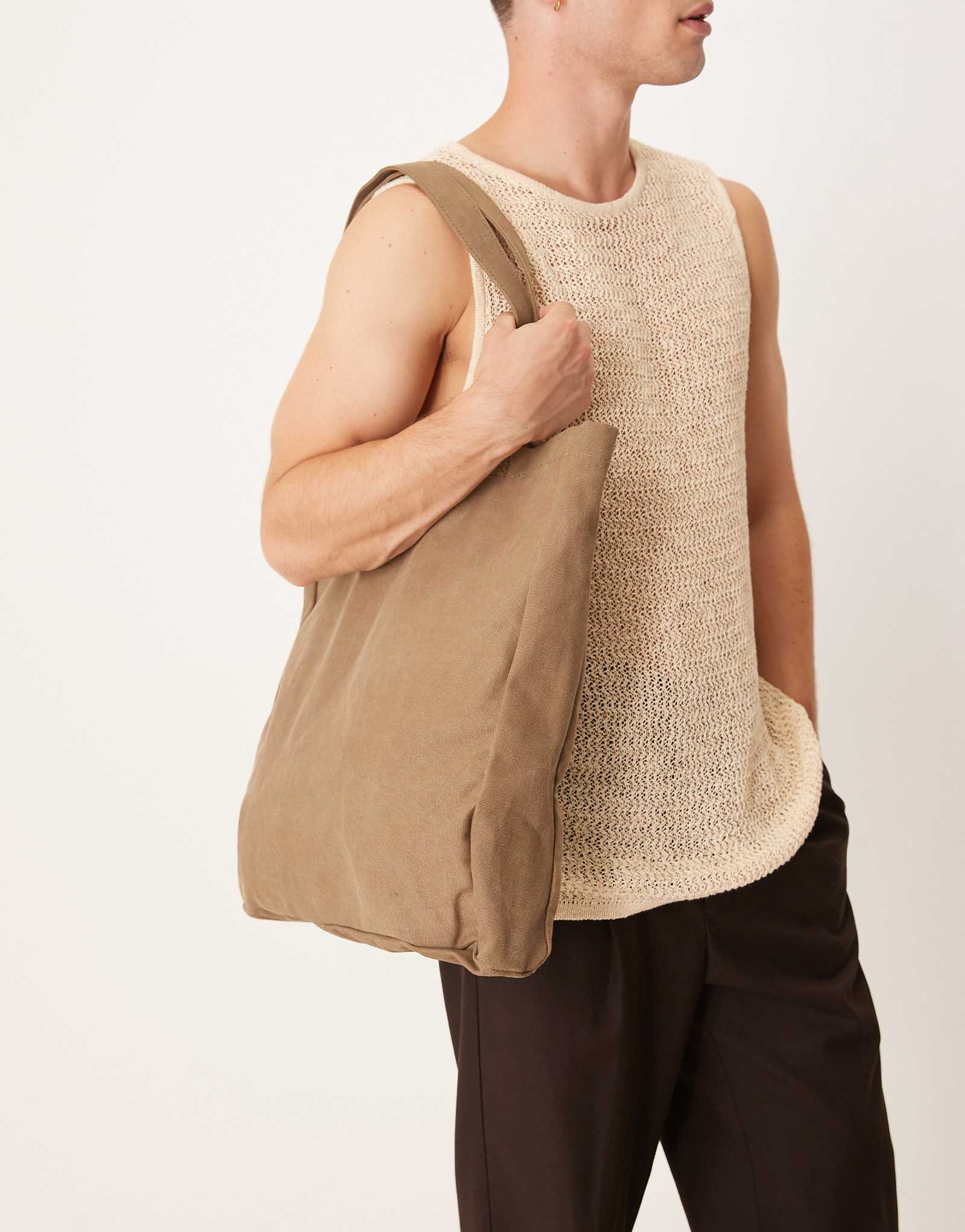 Сумка-тоут из хлопка Mango коричневого цвета 10190₽