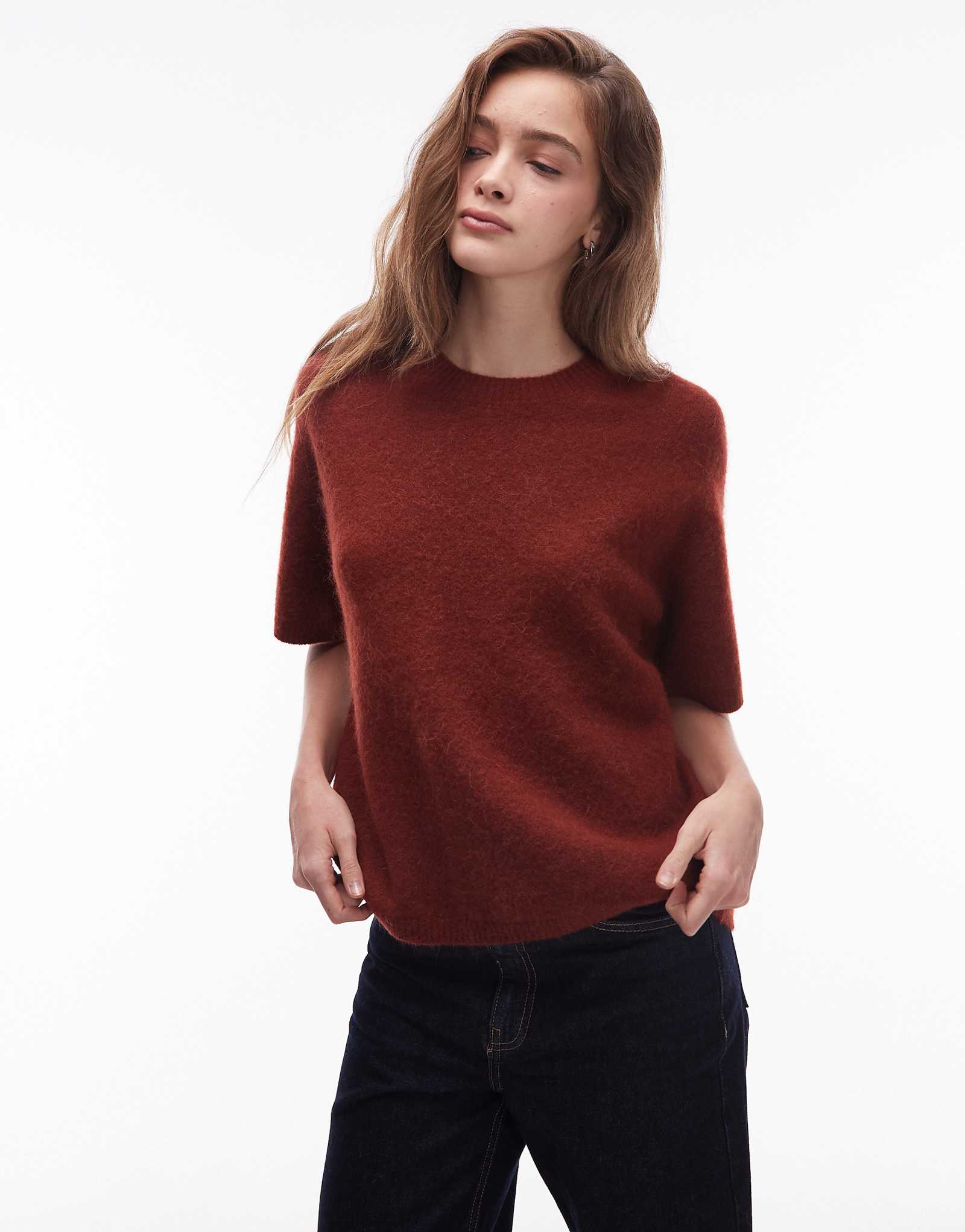 Свитер с коротким рукавом из смеси альпаки и шерсти ARKET оранжевого цвета 19390₽