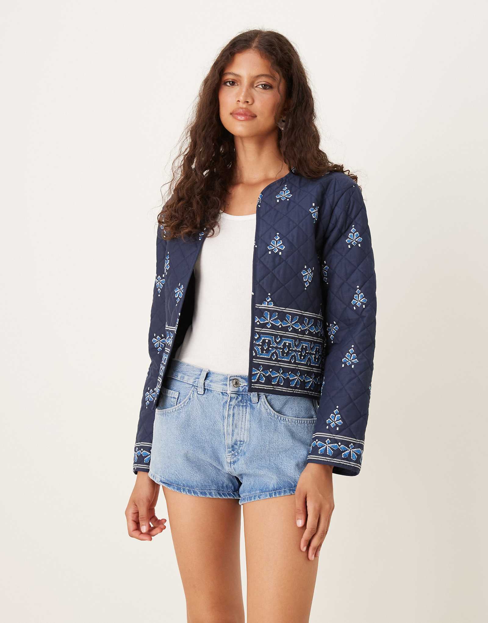 Легкая стеганая куртка JDY с темно-синим принтом 15490₽