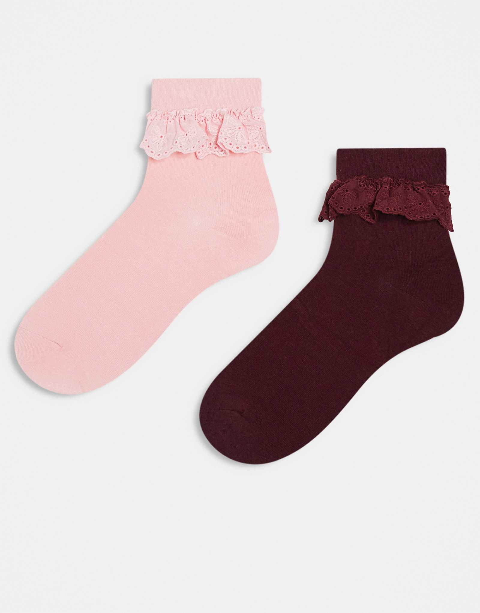 Хлопковые носки в упаковке по 2 штуки - идеальная пара носков с розовой и красной оборкой 2690₽
