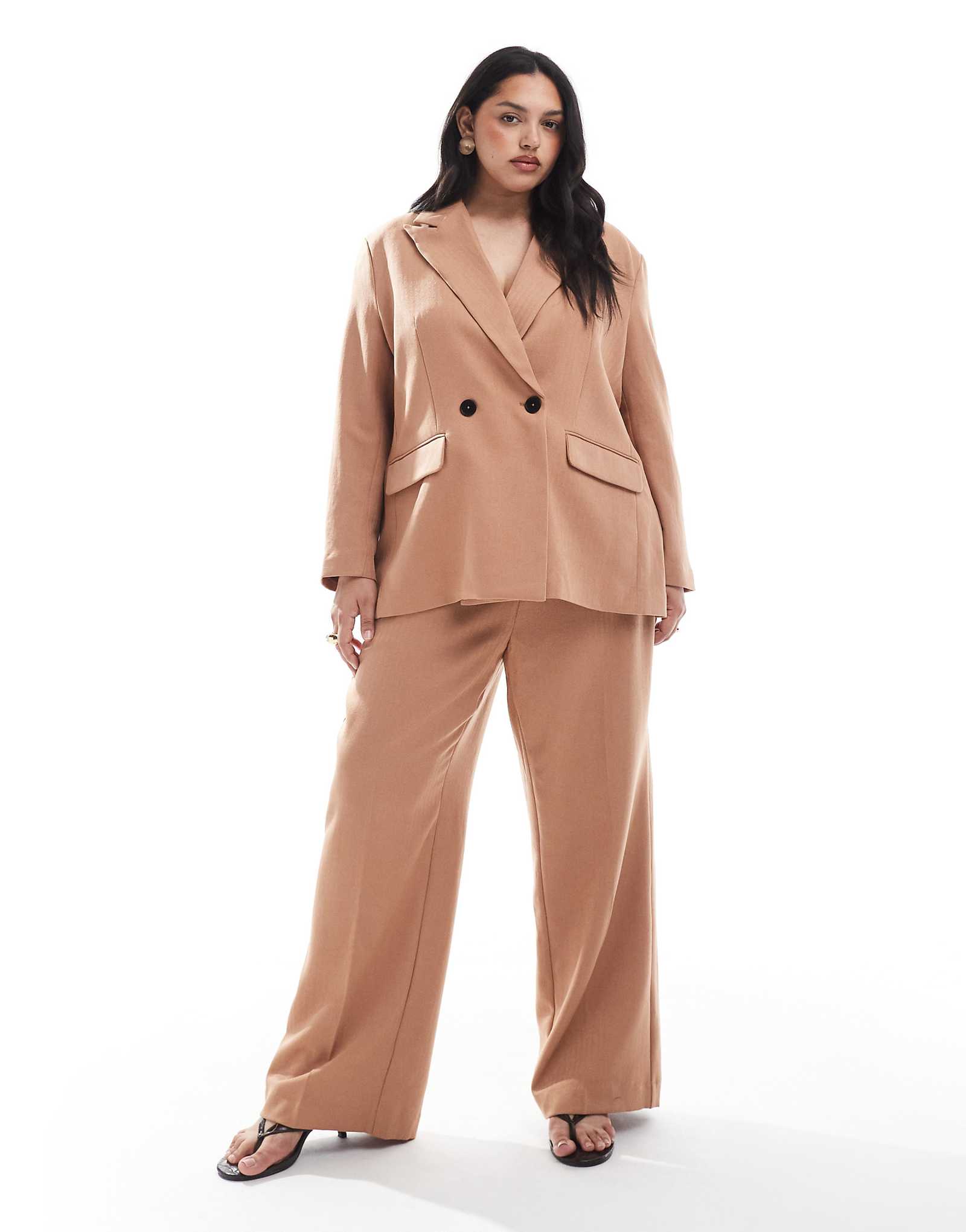 Широкие брюки в елочку цвета мокко от Vero Moda Curve, сшитые на заказ - часть комплекта