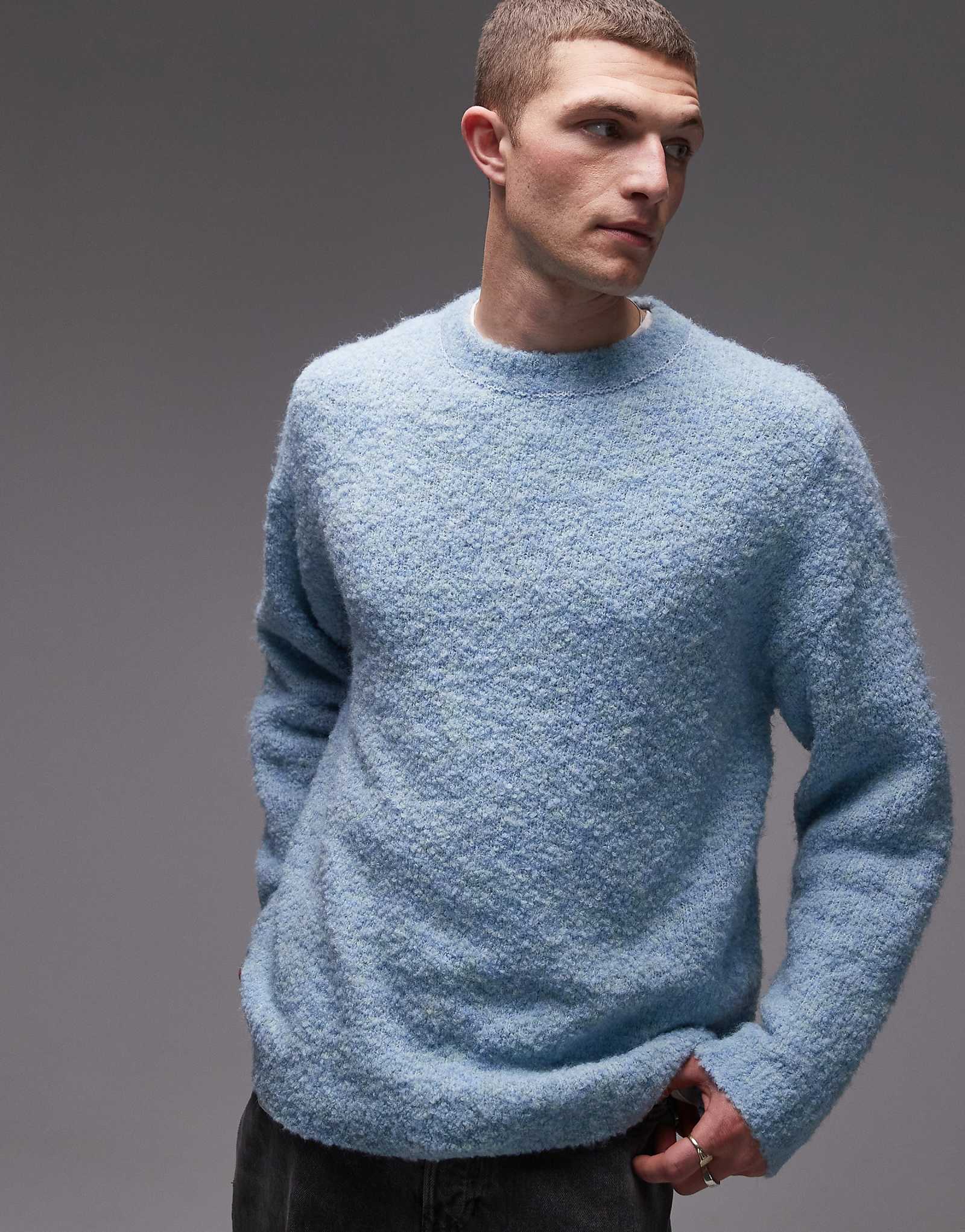 Свитер из букле свободного кроя Topman темно-синего цвета 13290₽