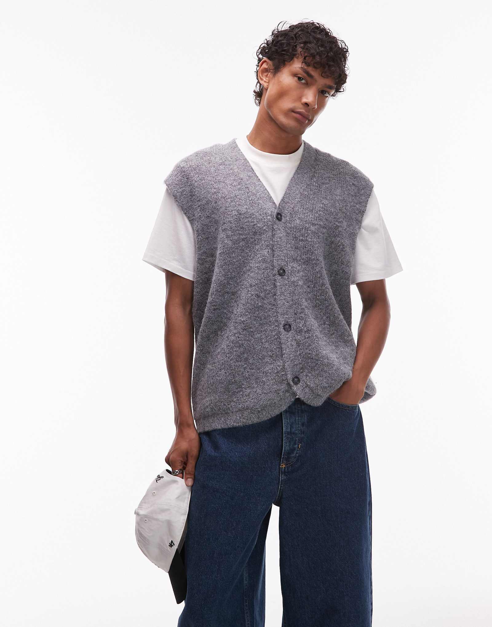 Жилет Topman oversize fit на пуговицах цвета древесного угля