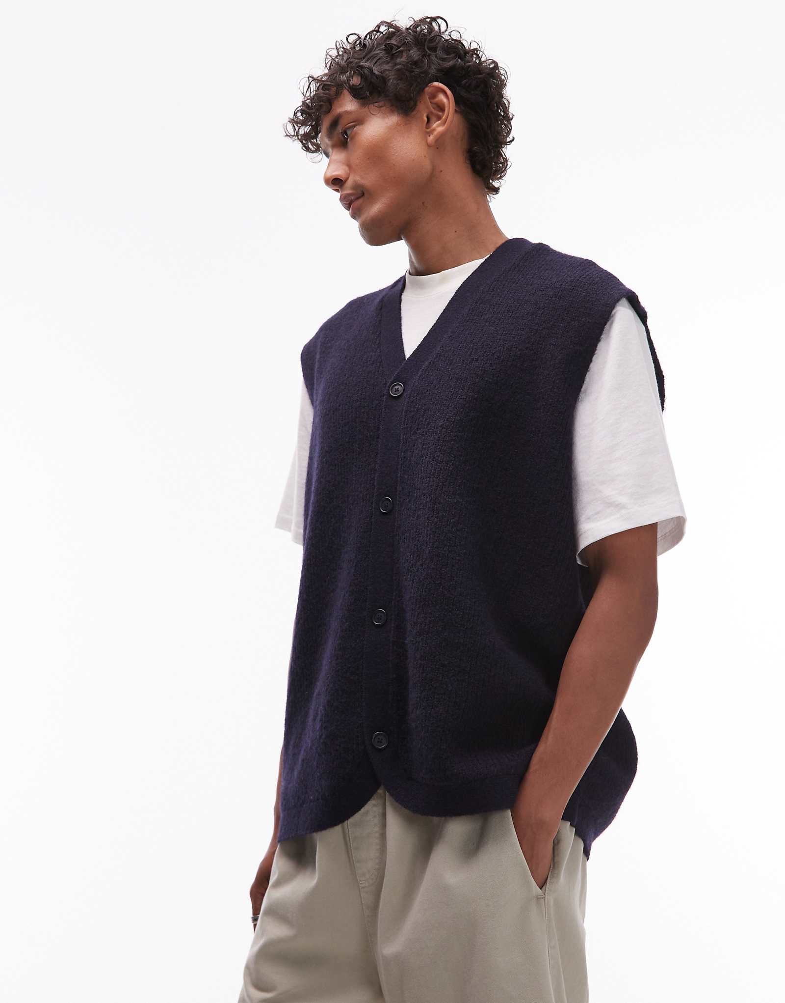 Темно-синий жилет Topman oversize-fit на пуговицах 11690₽