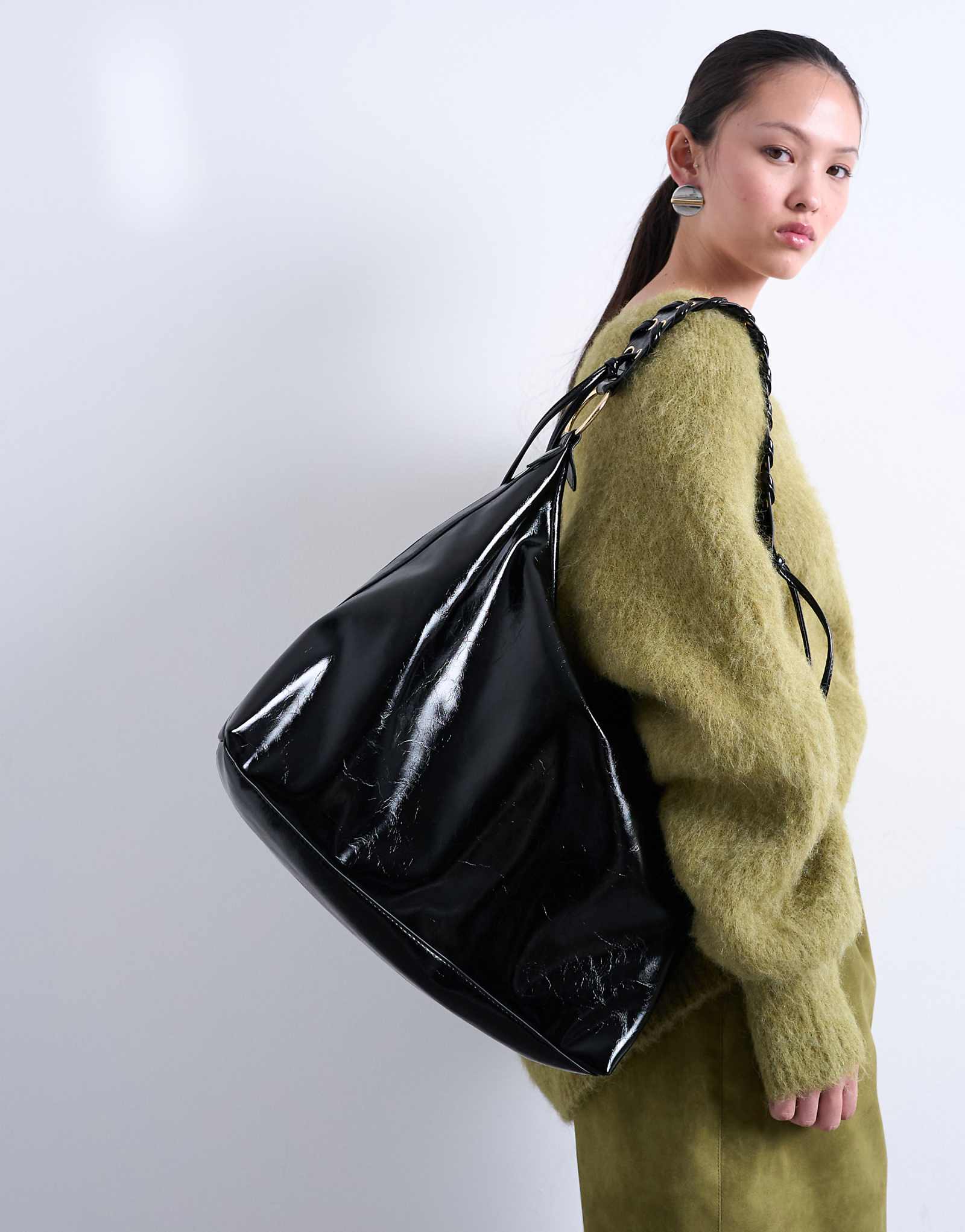 Сумка-тоут Topshop Tatum whipstitch черного цвета 12690₽