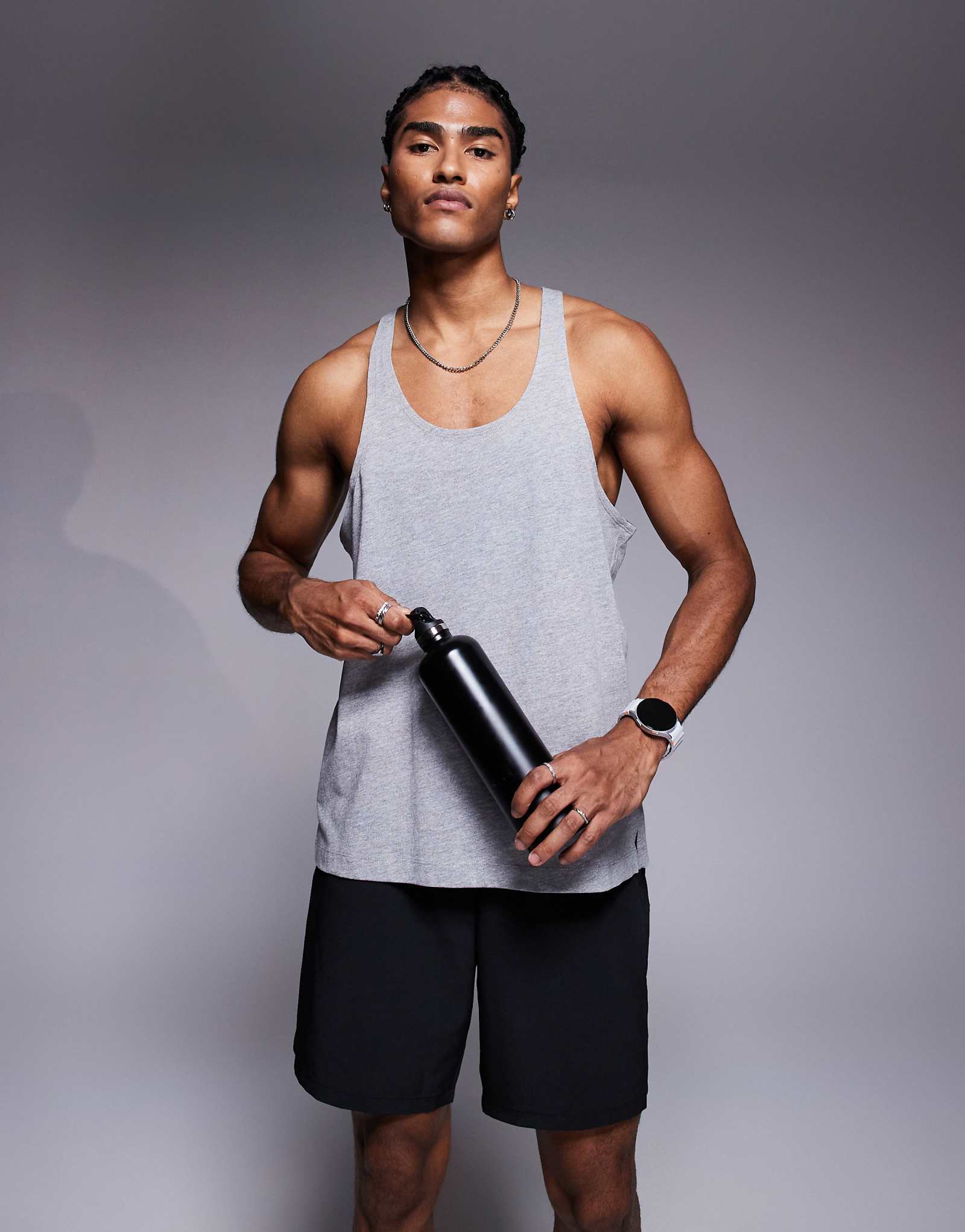 4505 Хлопковая майка-стрингер Icon с быстросохнущей отделкой вересково-серого цвета