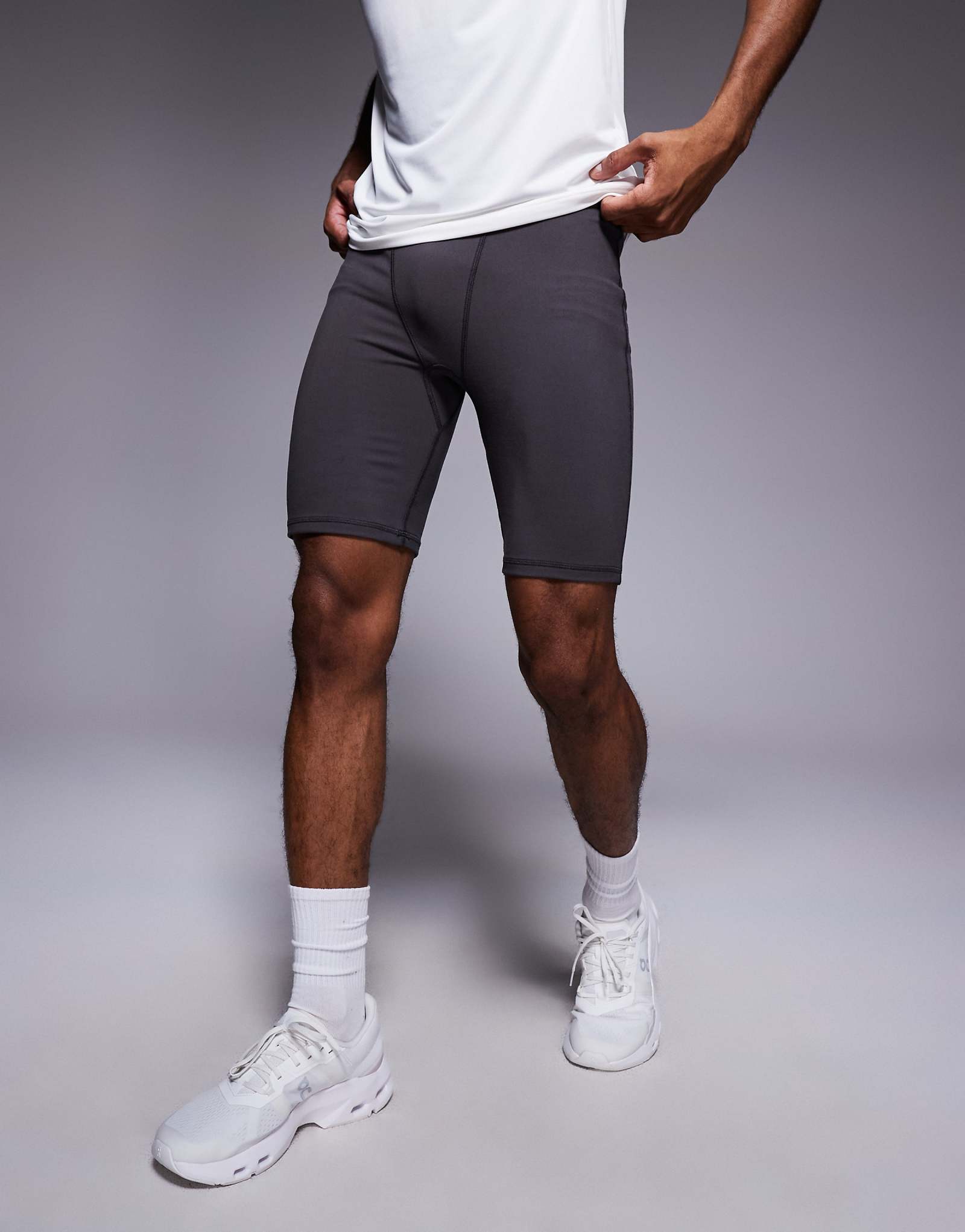 4505 Тренировка Yoga soft touch в обтяжку с завязками на талии гранитно-серого цвета 5690₽