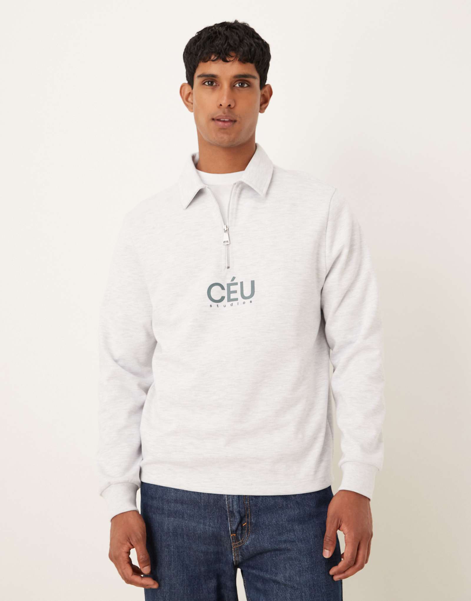 ДИЗАЙНЕРСКАЯ толстовка ASOS на молнии в четверть дюйма с принтом из серой ткани heather в стиле scuba 9790₽